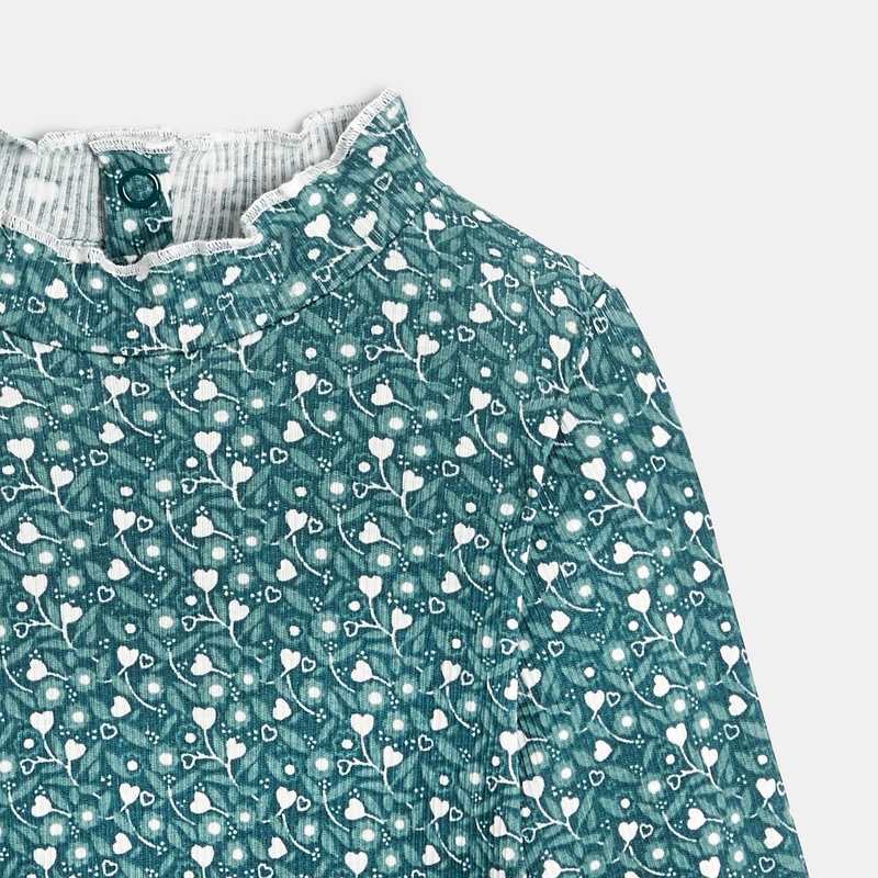 T-shirt côte plate col ondulé vert bébé fille
