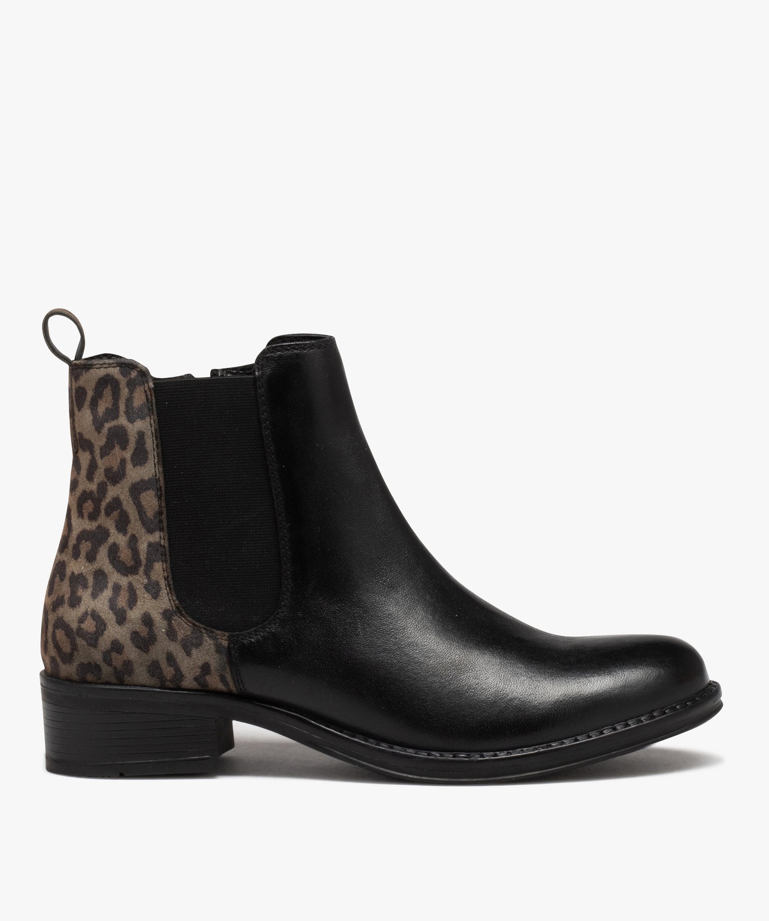 Bottines femme à talon dessus en cuir bicolore imprimé lé... noir | GEMO