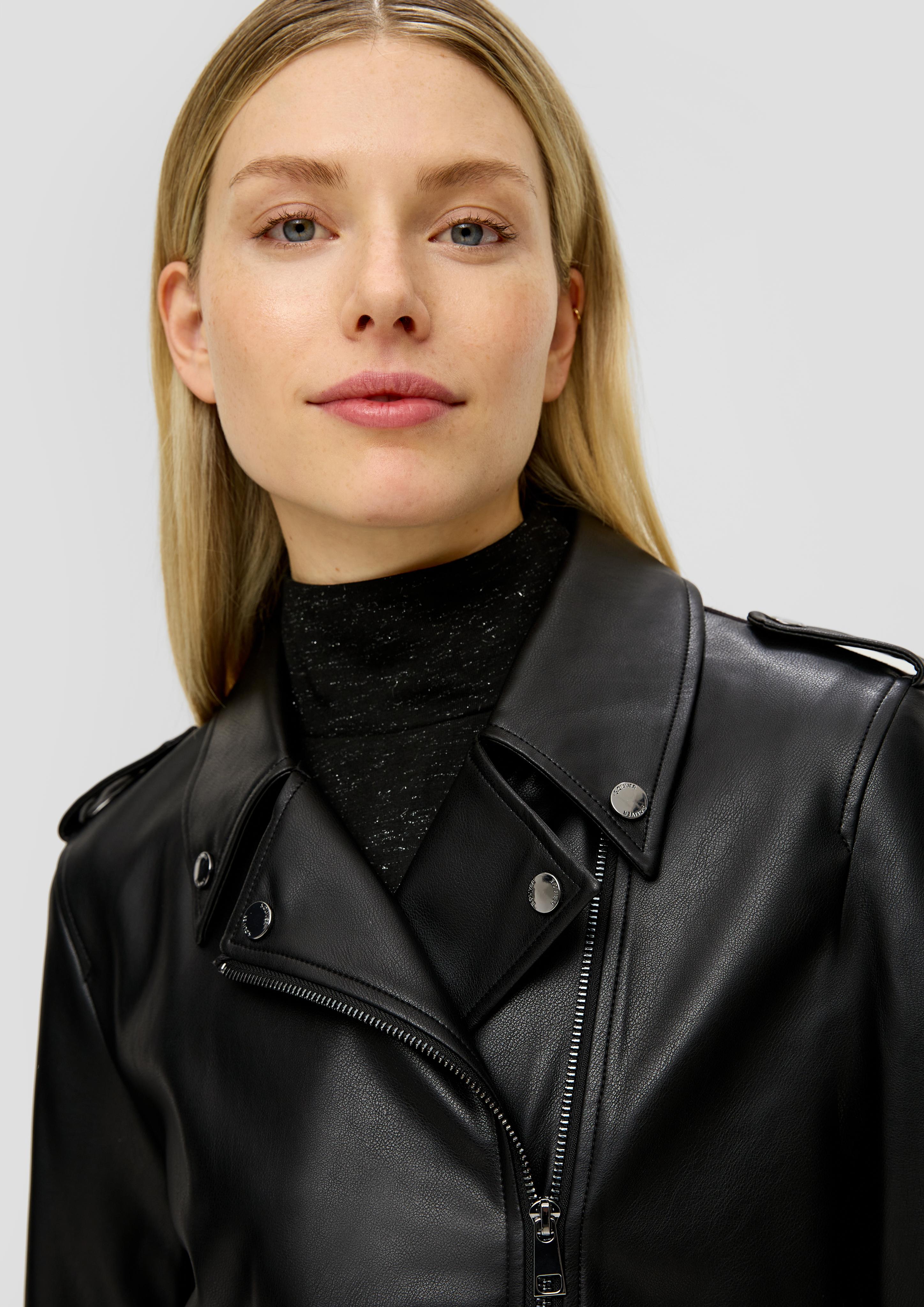 Jacke aus Materialmix in Leder-Optik  2139407-9999