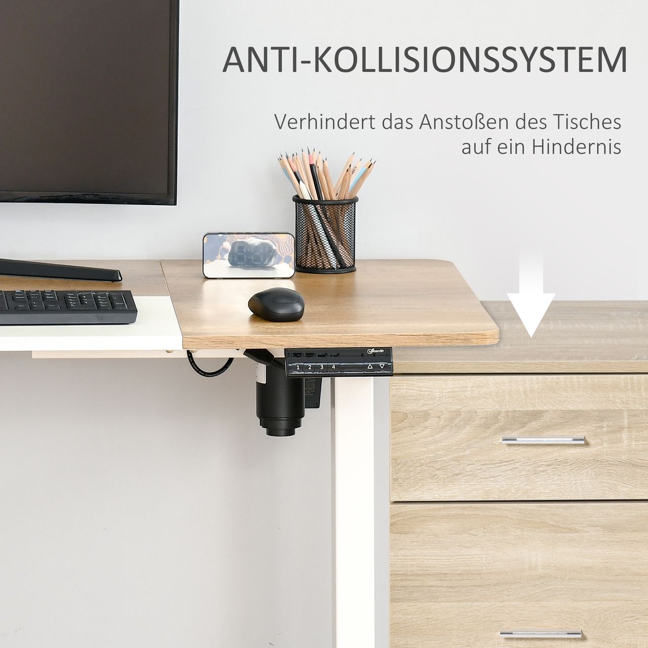Vinsetto Elektrischer Schreibtisch Computertisch höhenverstellbar Stehschreibtisch Bürotisch Natur Weiß 140 x 70 x 72-116 cm