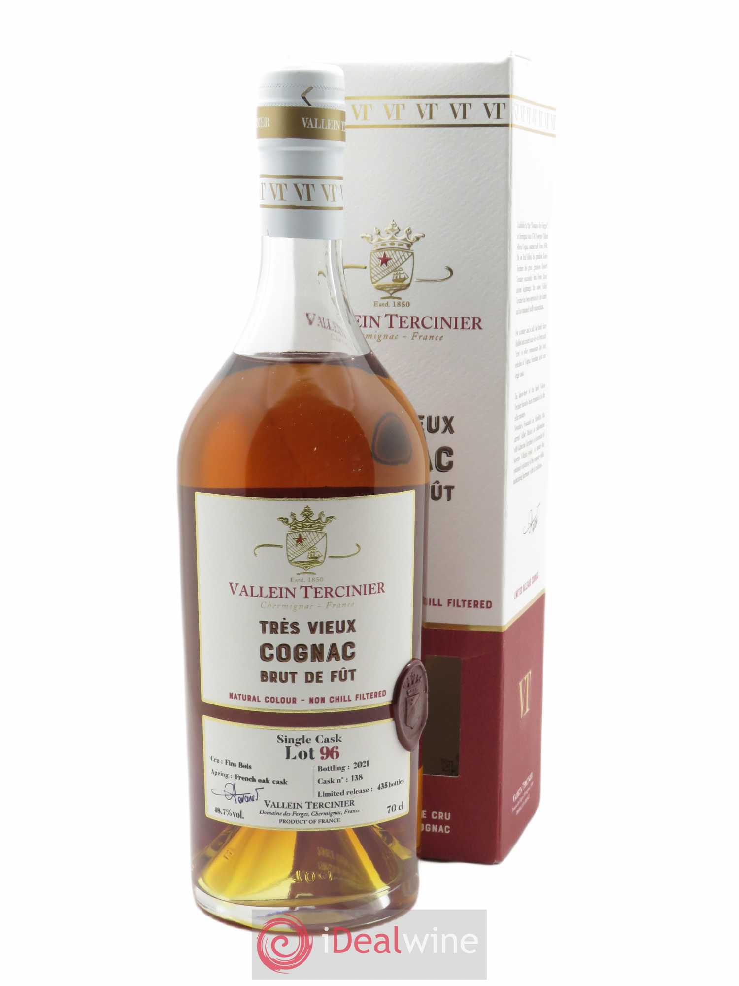 Cognac Vallein Tercinier Lot 96 Fins Bois Conquête (70cl)  - Lot de 1 Bouteille