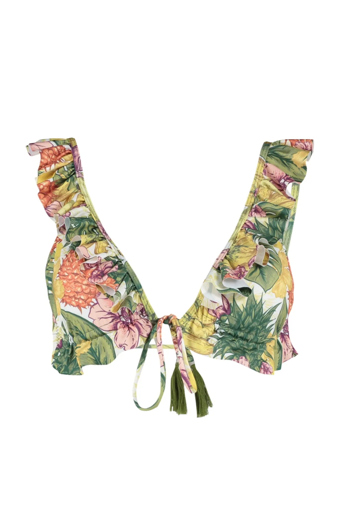 Trendyol Collection  Triangel-Bikini-Set mit Rüschen und tropischem Muster TBESS23BT00052