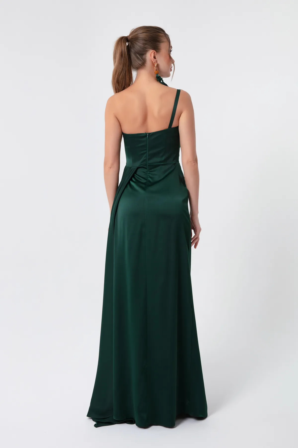 Lafaba  Smaragdgrünes One-Shoulder-Satin-Abend- und Abschlusskleid für Damen