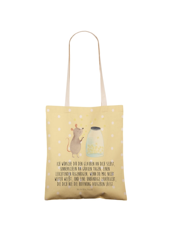 Mr. & Mrs. Panda Einkaufstasche Maus Sterne mit Spruch in Gelb Pastell günstig kaufen onesize
