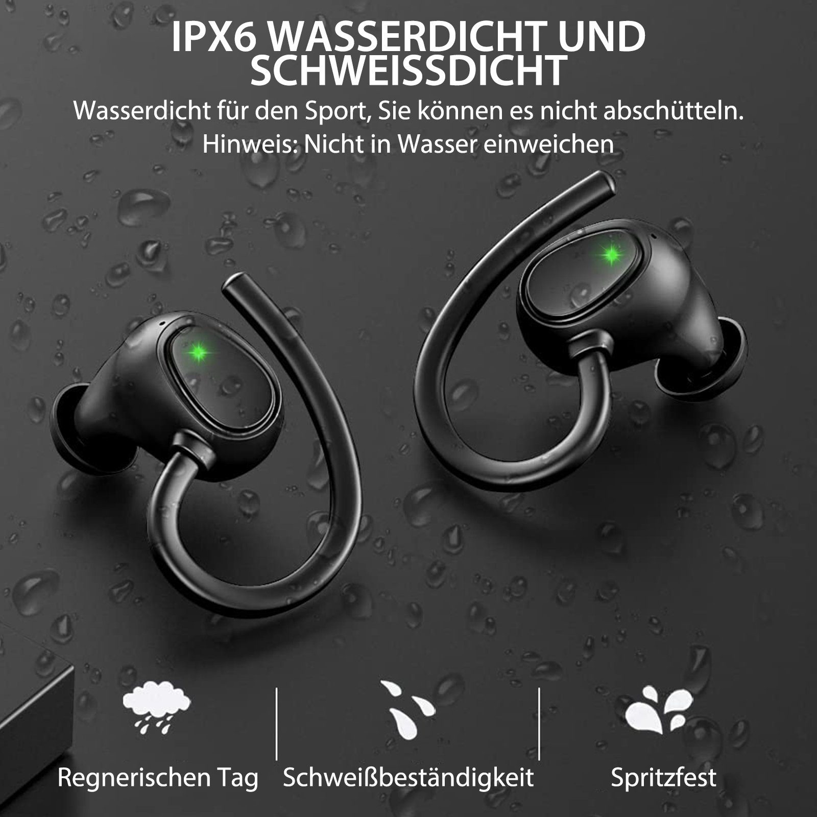 Yuede Bluetooth 5.3 Sportkopfhörer, Earbuds Kabellos mit Ohrbügeln In-Ear-Kopfhörer (Immersives HIFI-Stereo, Bluetooth Kopfhorer mit LED-Ladebox, ENC HD Anruf, Rauschunterdruckung, CVC8.0)