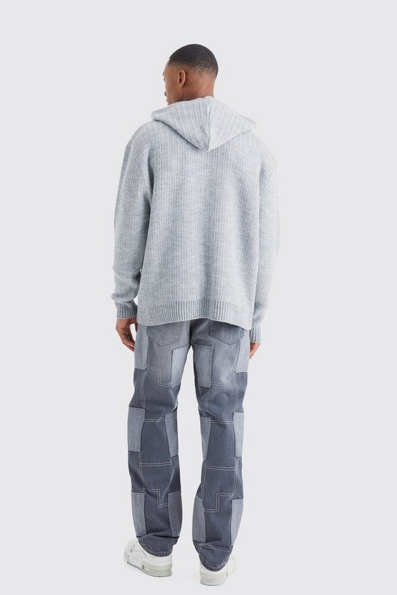 Gerippter Oversize Strick-Hoodie