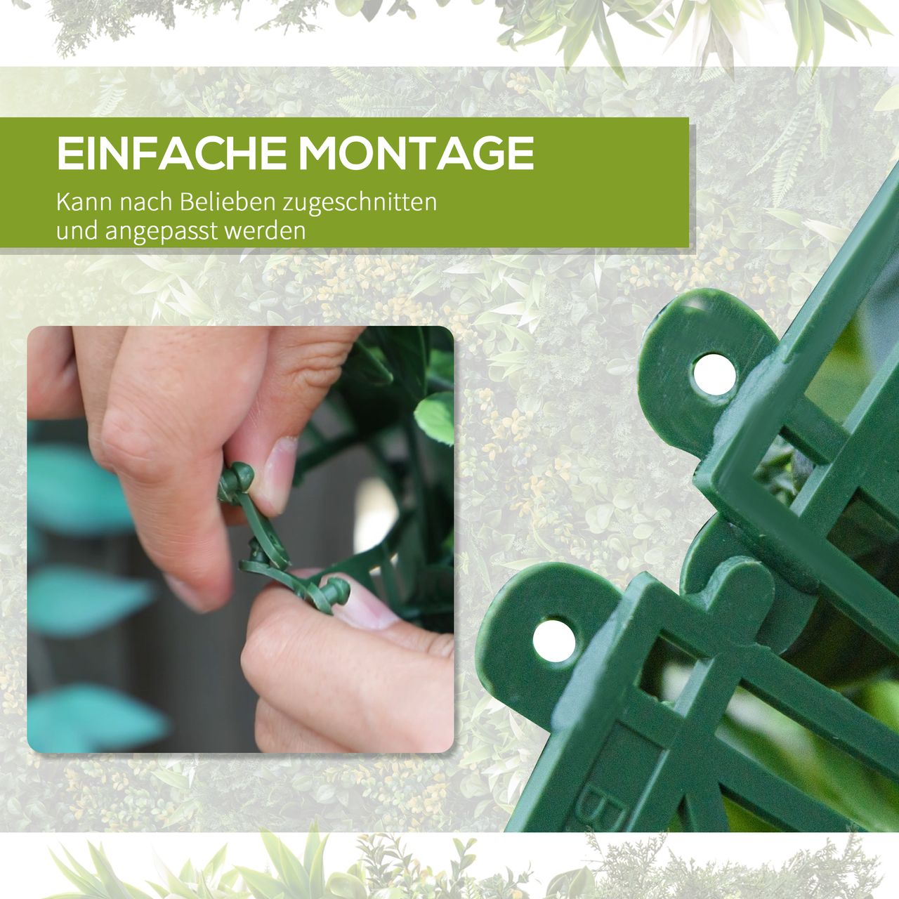 Outsunny 12 Stück künstliches Pflanzenwand Hecke 50x50 cm UV-Schutz Sichtschutz Mehrblättriges Design Heckenpflanze für Garten Outdoor Dekor