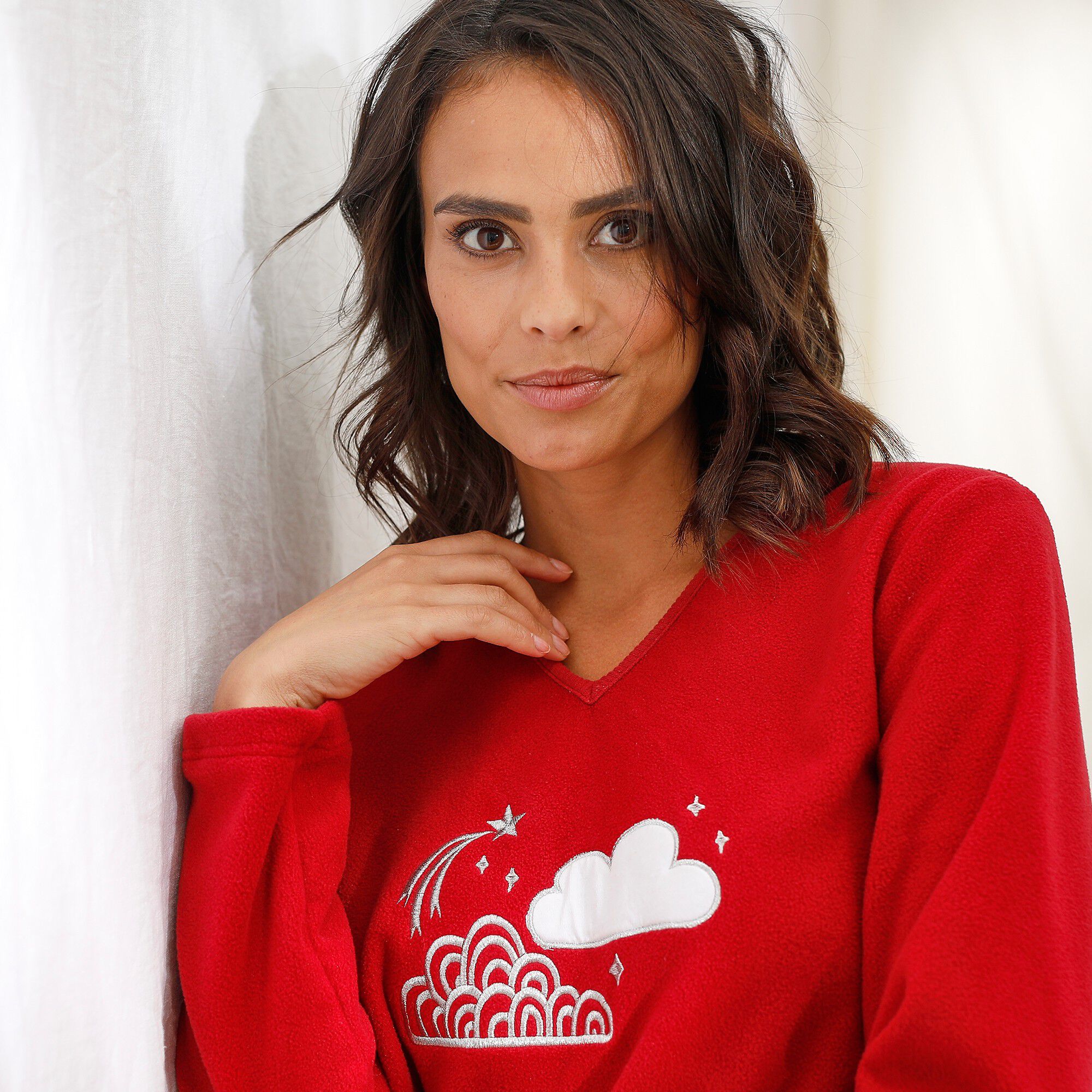 Chemise de nuit longue nuages en micro-polaire