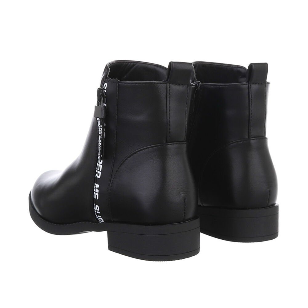 Ital-Design Damen Freizeit Stiefelette Blockabsatz Flache Stiefeletten in Schwarz