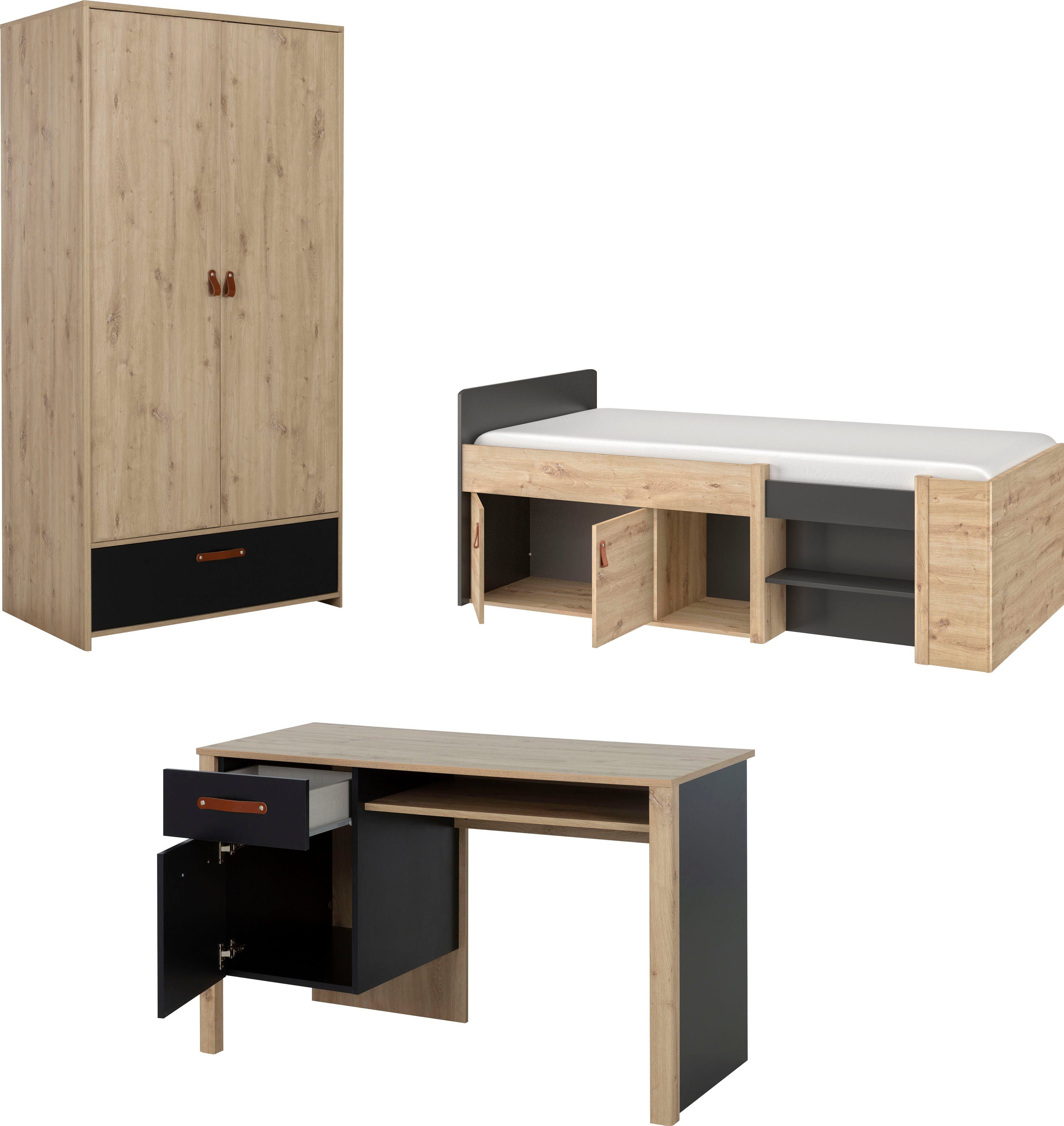 Gami Jugendzimmer-Set Arthus, (3-St., Funktionsbett, Kleiderschrank, Schreibtisch)