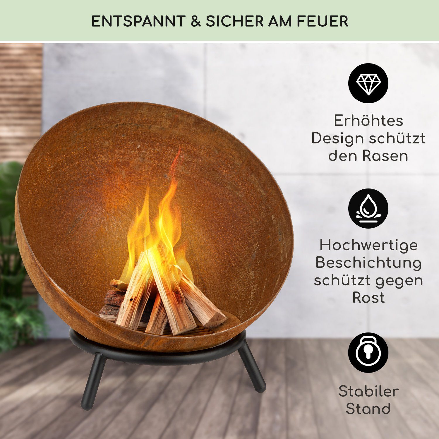 blumfeldt Feuerschale Fireball Rust Feuerschale, (Set), Feuerkorb Feuerstelle Outdoor Feuerschale Garten Lagerfeuerschale