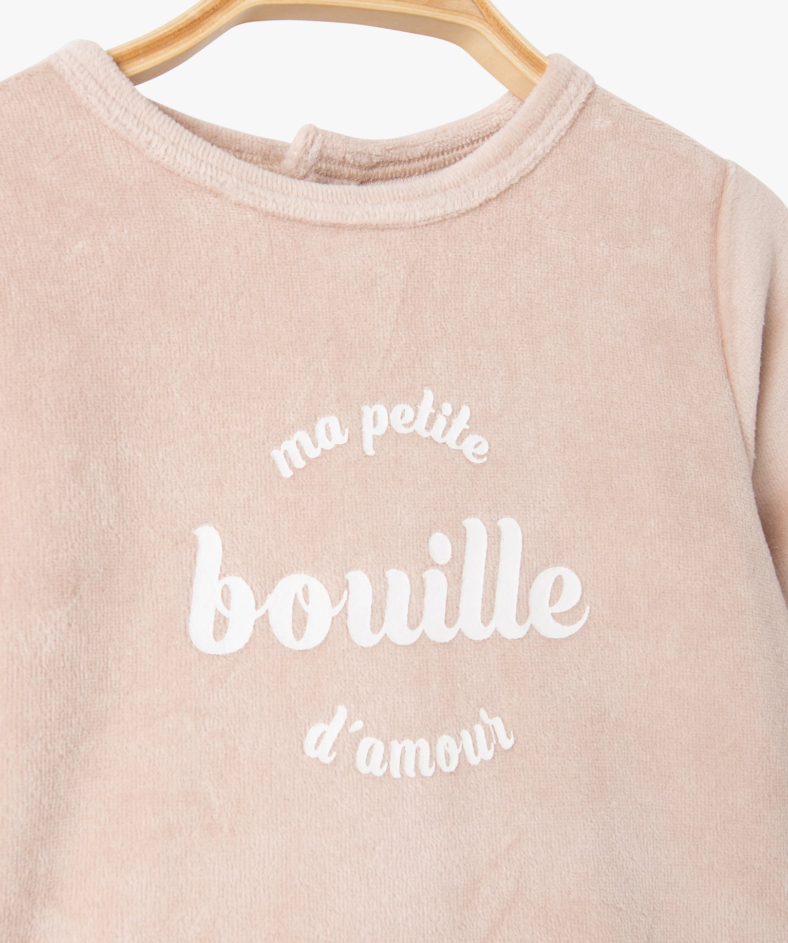 Pyjama bébé fille en velours à message marron clair | GEMO