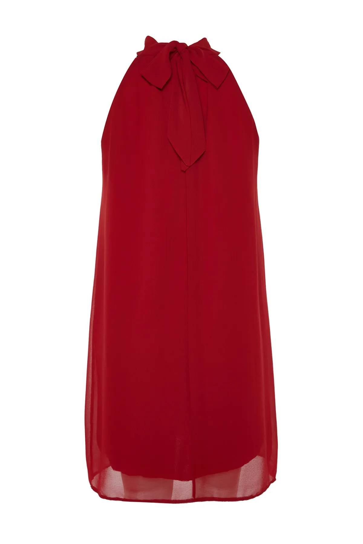 Trendyol Collection  Rotes gerade geschnittenes Mini-Webkleid mit Neckholder und Neckholder TWOSS23EL01059