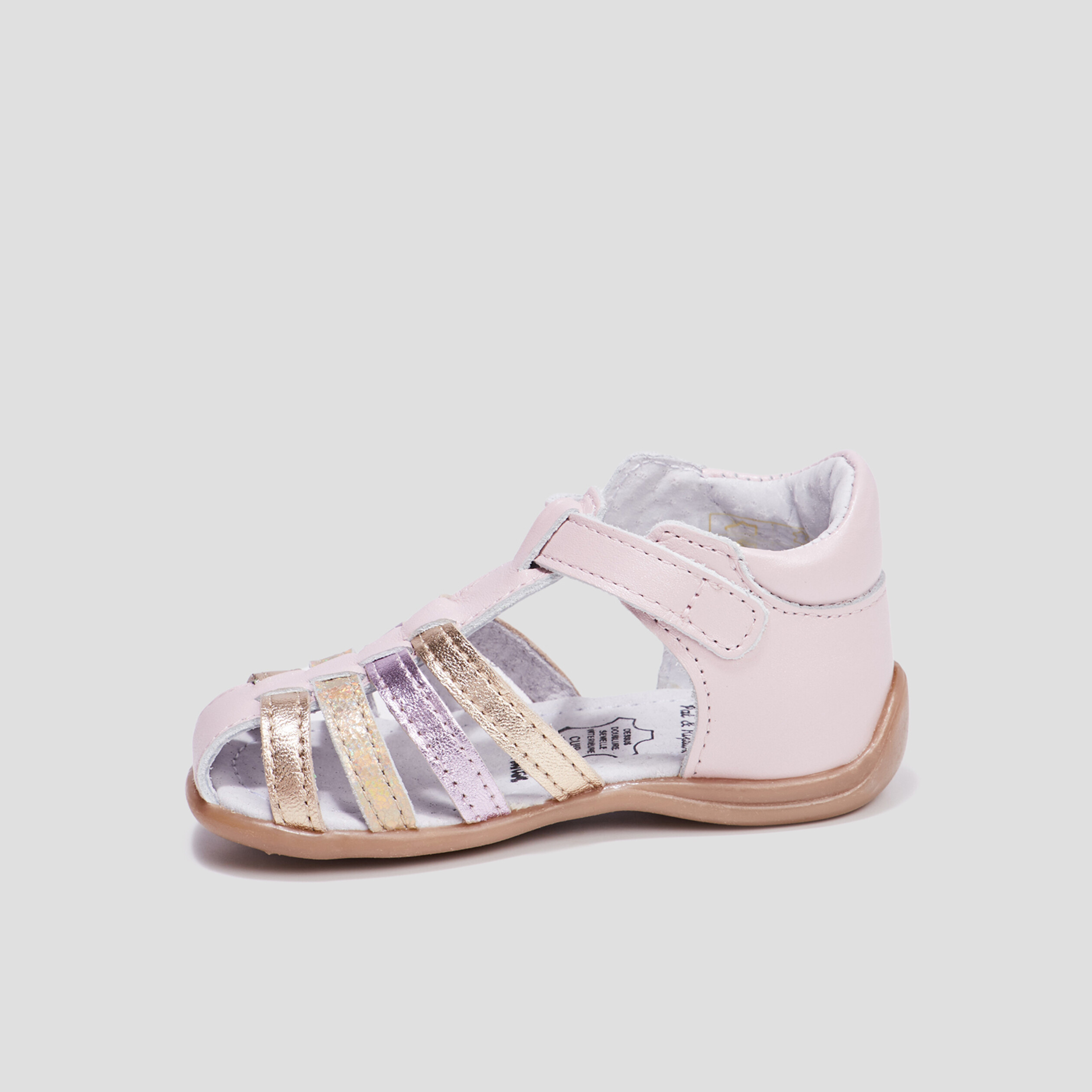 Sandales bout fermé en cuir rose bébé fille | La Halle