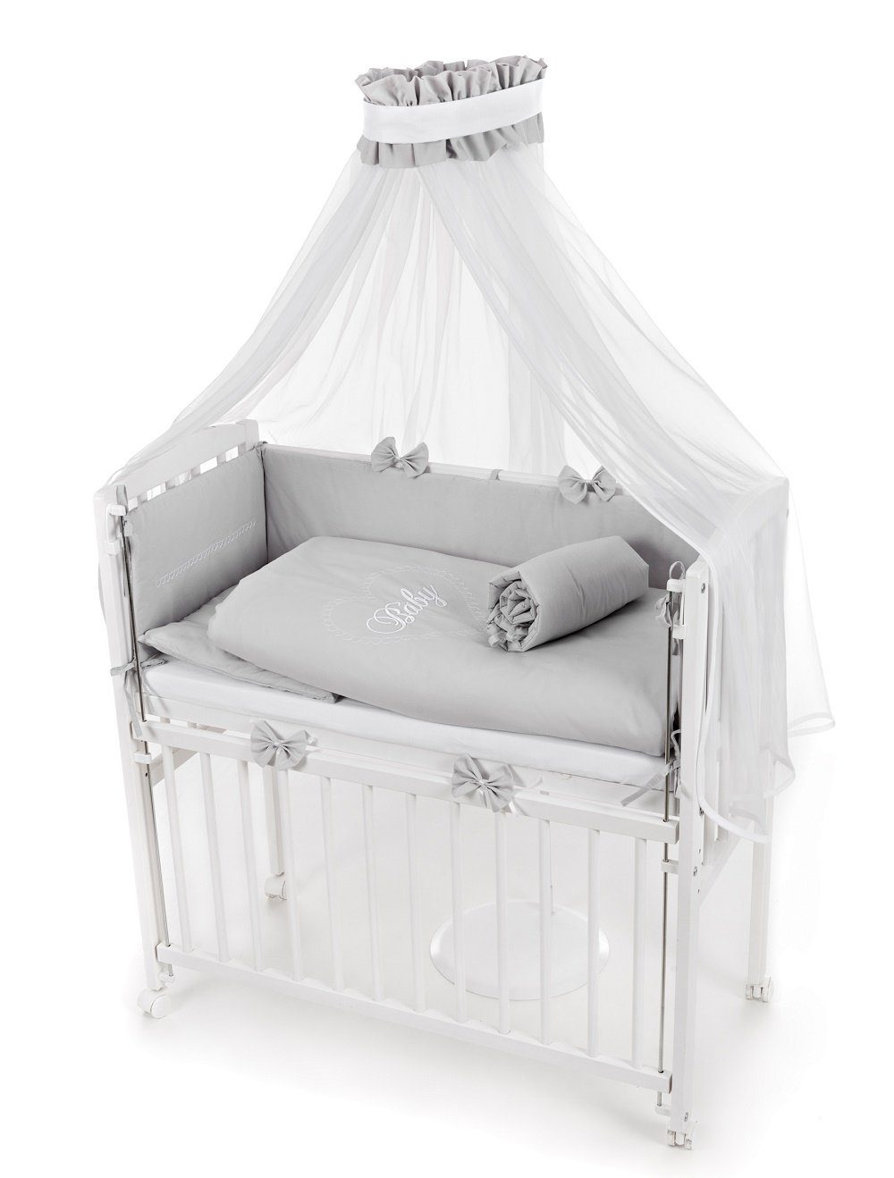 Babyhafen Beistellbett Babybett Komplettbett BABYHERZ mit Deko-Schleifen in 5 Farben, Made in Europa