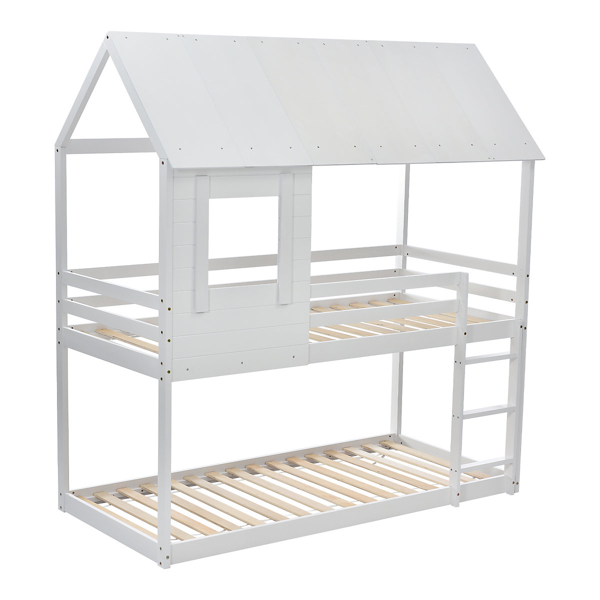 Etagenbett Kinderbett Holz Etagenbett 90 X 200 cm, Kinder hausbett mit Dach, Leiter und Lattenrost