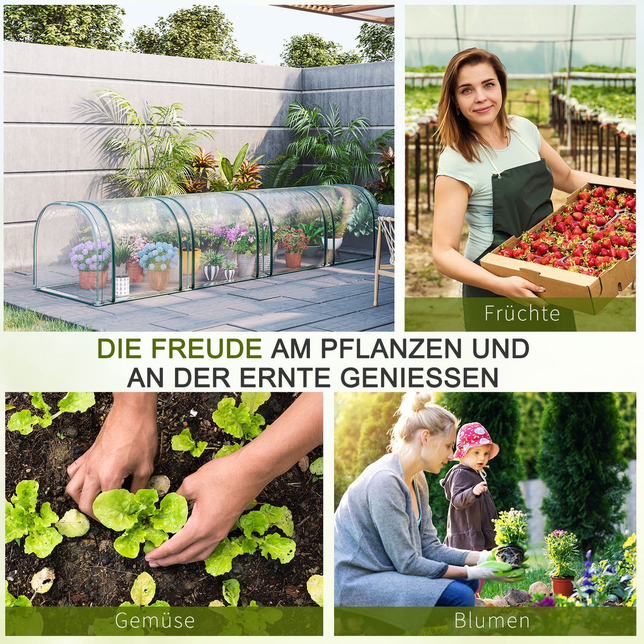 Outsunny Foliengewächshaus Treibhaus Gewächshaus mit Tür Frühbeet Stahl PVC