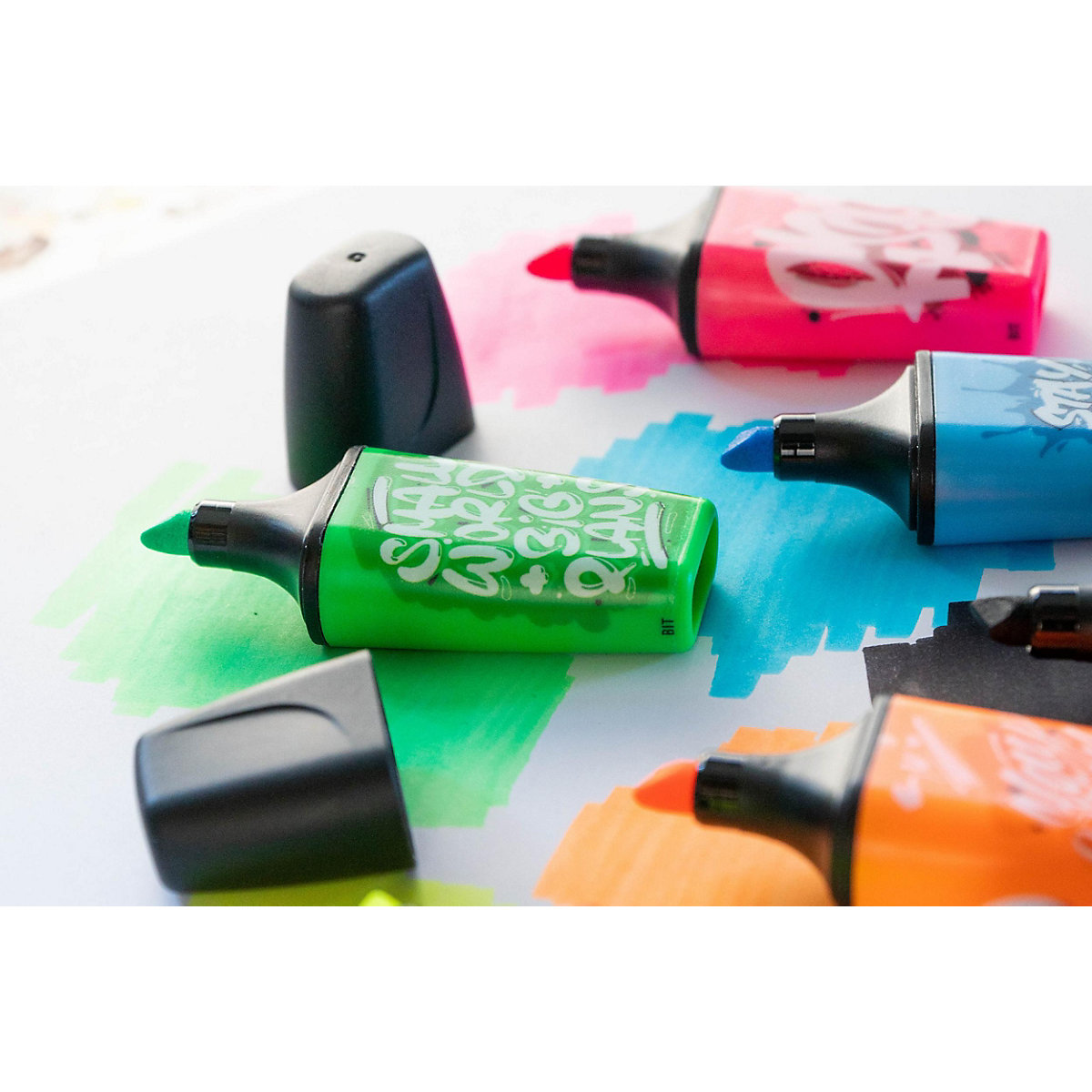 Textmarker BOSS MINI by Snooze One, 5 Farben (pink, blau, gelb, grün, schwarz)