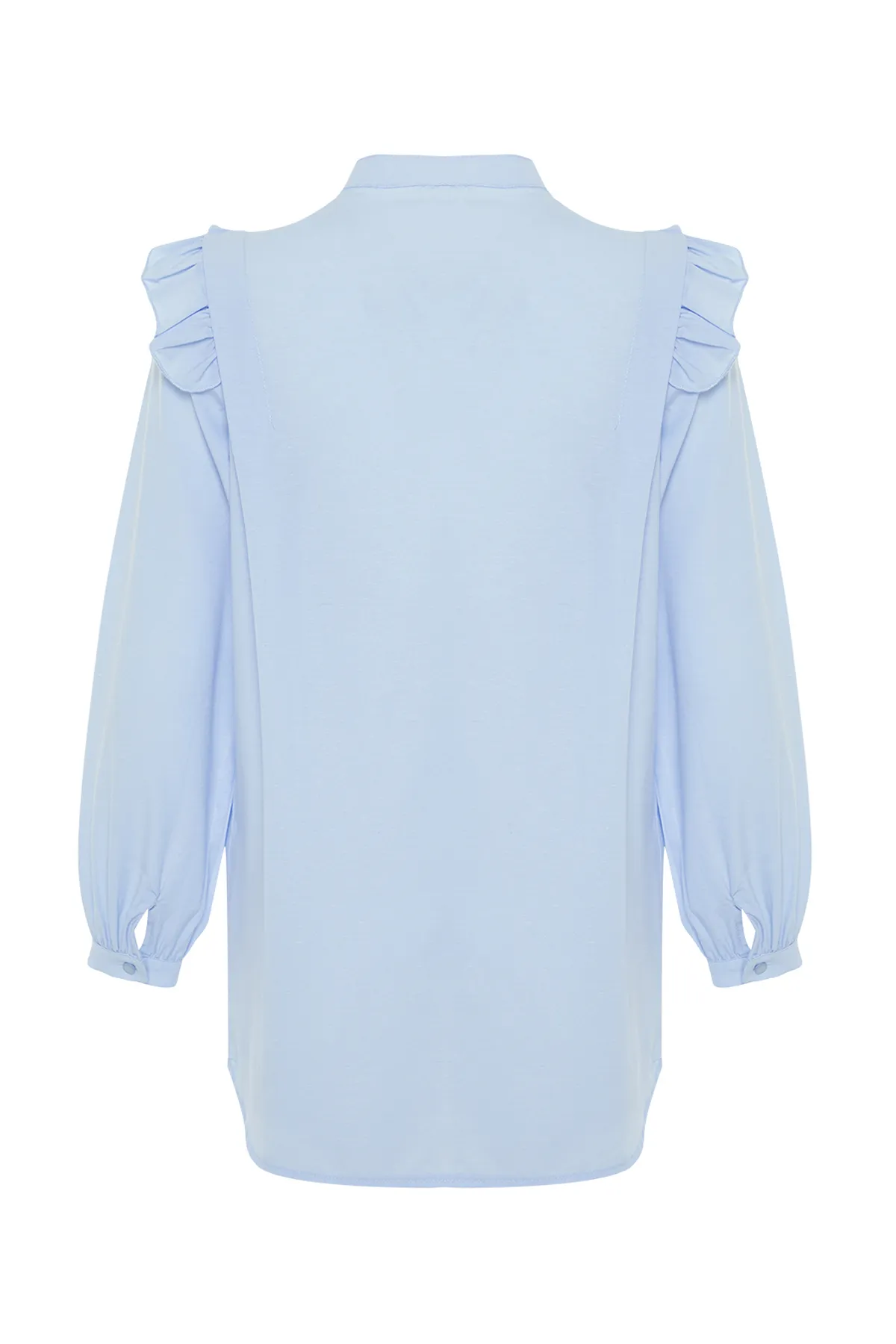 Trendyol Modest  Hellblaues, gewebtes Hemd aus Baumwollmischung mit Rüschen und Details TCTSS24UK00005