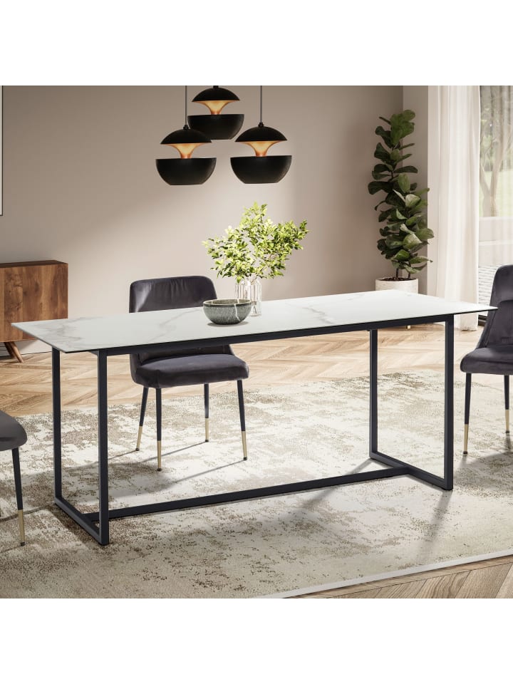 KADIMA DESIGN Esstisch Marmor-Look Glas Modern Premium Esszimmer Elegant Hell in Weiß-Schwarz günstig kaufen onesize