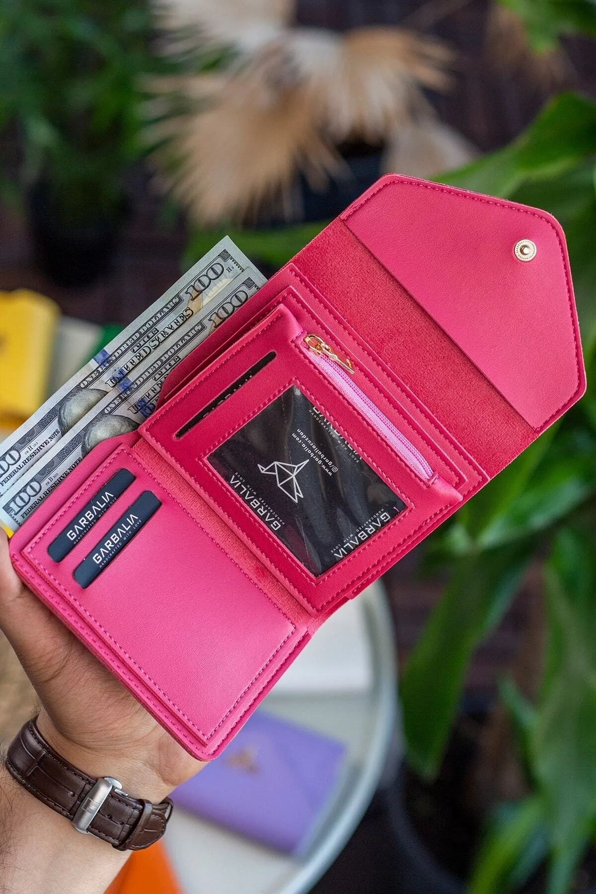 Garbalia  Columbia Mini-Damenbrieftasche aus veganem Leder in Fuchsia mit Münzfach und losem Kartenhalter