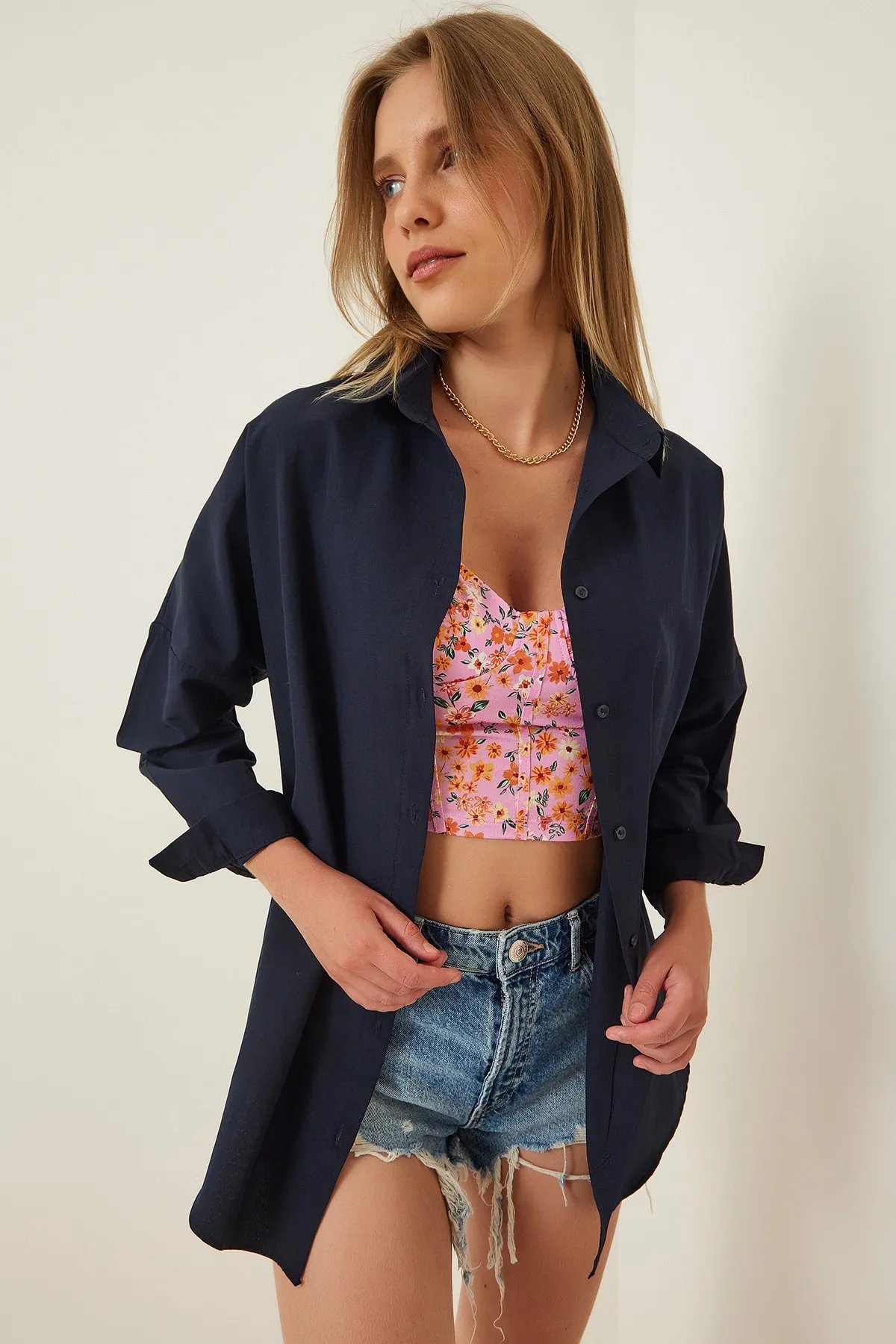 Happiness İstanbul  Hemd - Dunkelblau - Oversized