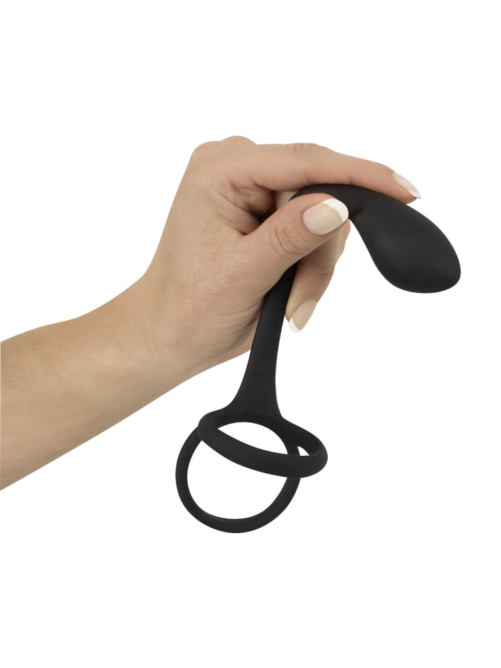 Black Velvets Analplug mit Penisring Cock & ball ring with butt plug in schwarz günstig kaufen 16 cm