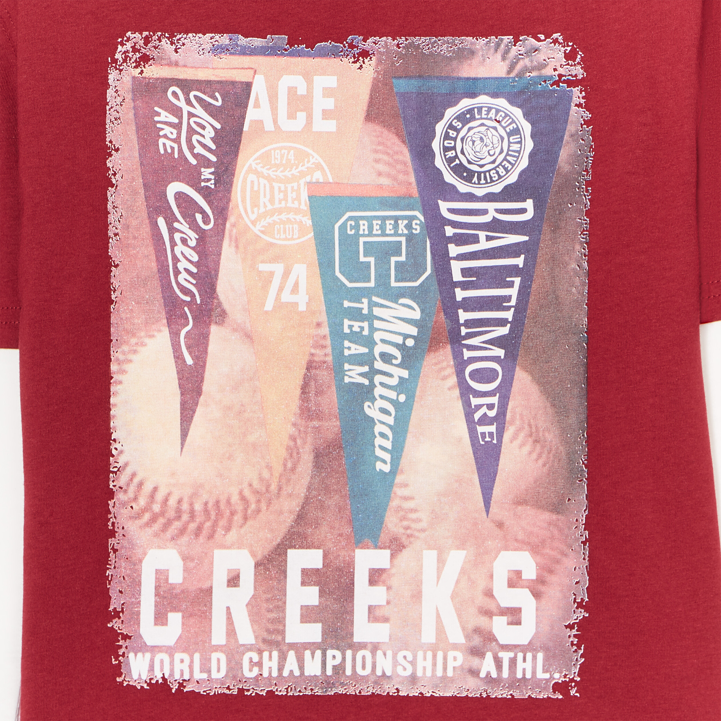 T-shirt droit manches courtes Creeks rouge foncé garçon | La Halle