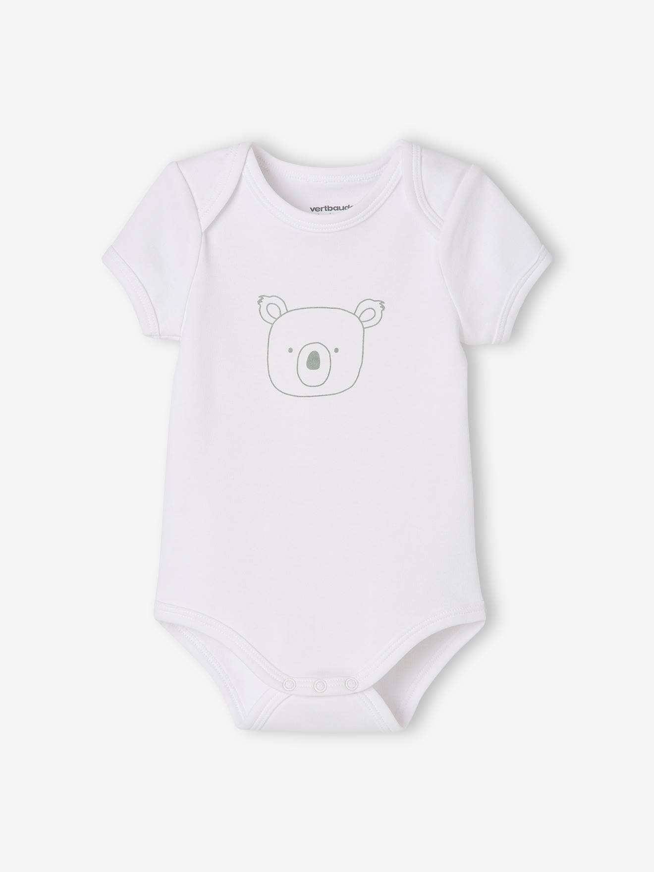 Lot de 5 bodies « animaux » bébé naissance ouverture US manches courtes BASICS lot blanc