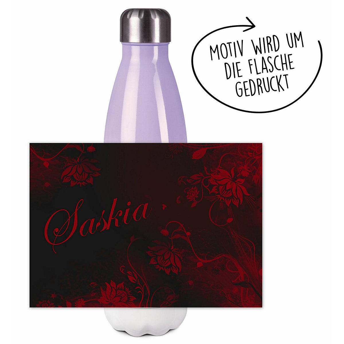 Edelstahl Kinder Thermoflasche / Trinkflasche bunt Blumenranke Farbe schwarz rot Spülmaschinenfest, Auslaufsicher, Bruchfest, Doppelwandig, Für Heißgetränke geeignet, Mit Deckel, Isoliert