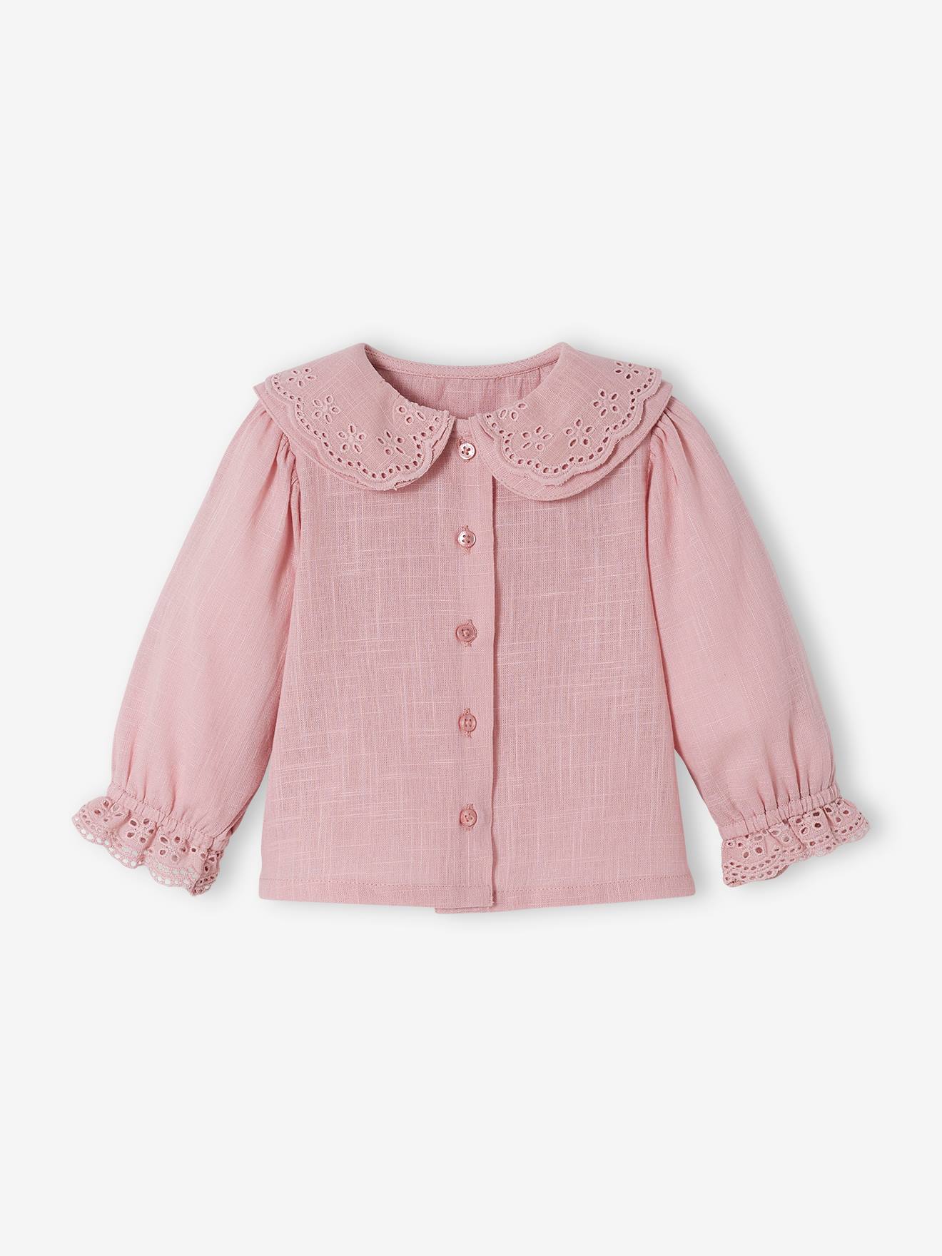 Blouse double col bébé en tissu flammé lilas poudré