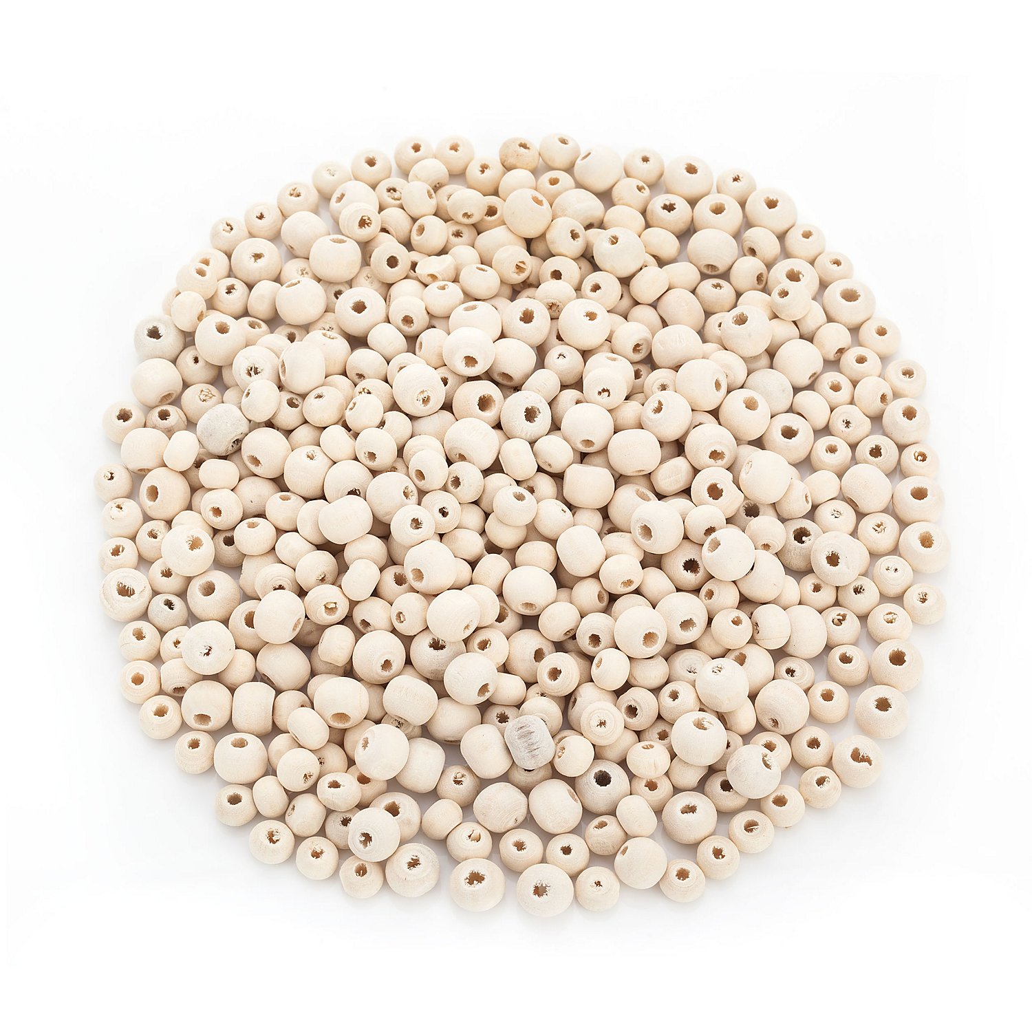 Holzperlen-Mix, natur, 6–8 mm Ø, 50 g
