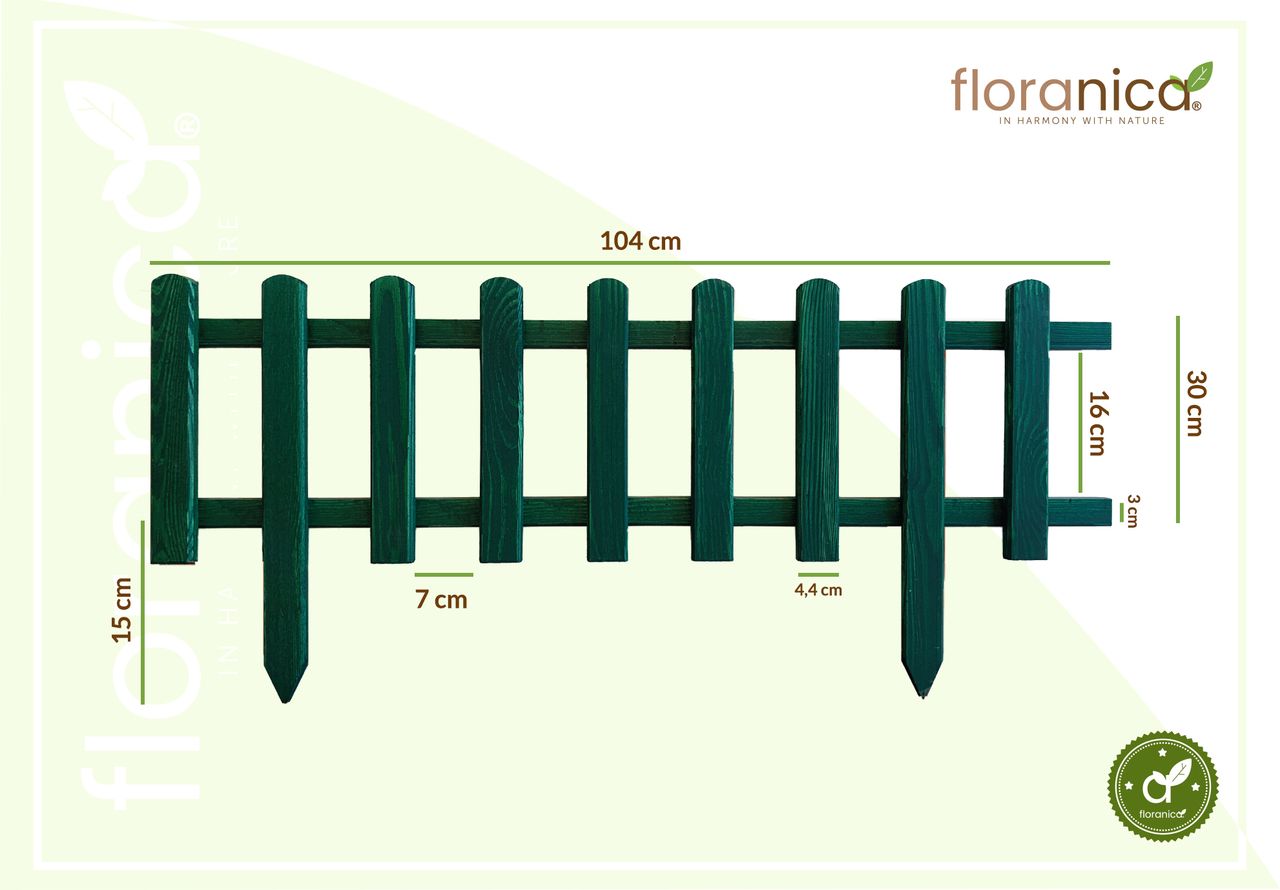 Pemicont Floranica Vorgarten Gartenzaun aus Holz Vampir 1 STK 104cm Höhe 30cm Grün Imprägnierter Kieferholzzaun Dekorativer Steckzaun für Blumenbeete Gemüsebeete Wegeinfassungen Tierauslauf