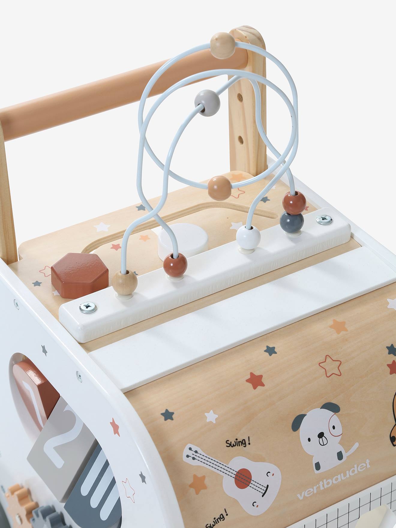 Chariot de marche cube d'activités avec freins en bois FSC® multicolore