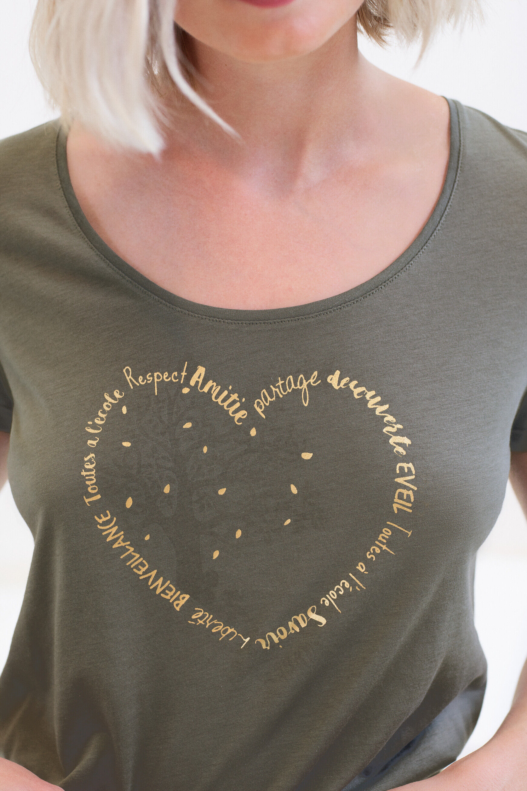 t-shirt janice toutes à l'école vert kaki femme