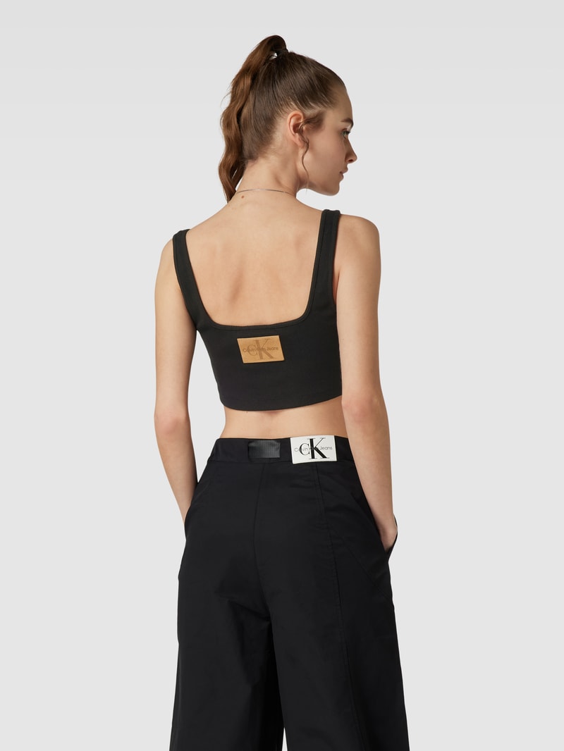 Bralette mit Leder-Patch in schwarz