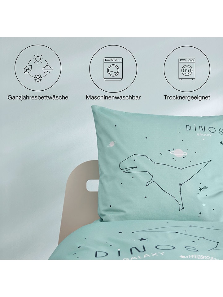 Ibena Satin-Bettwäsche-Set ''Dinos'' in Hellblau günstig kaufen 135x200 cm