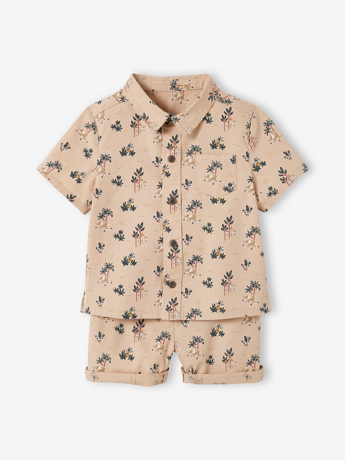 Ensemble chemise et short bébé taupe clair imprimé