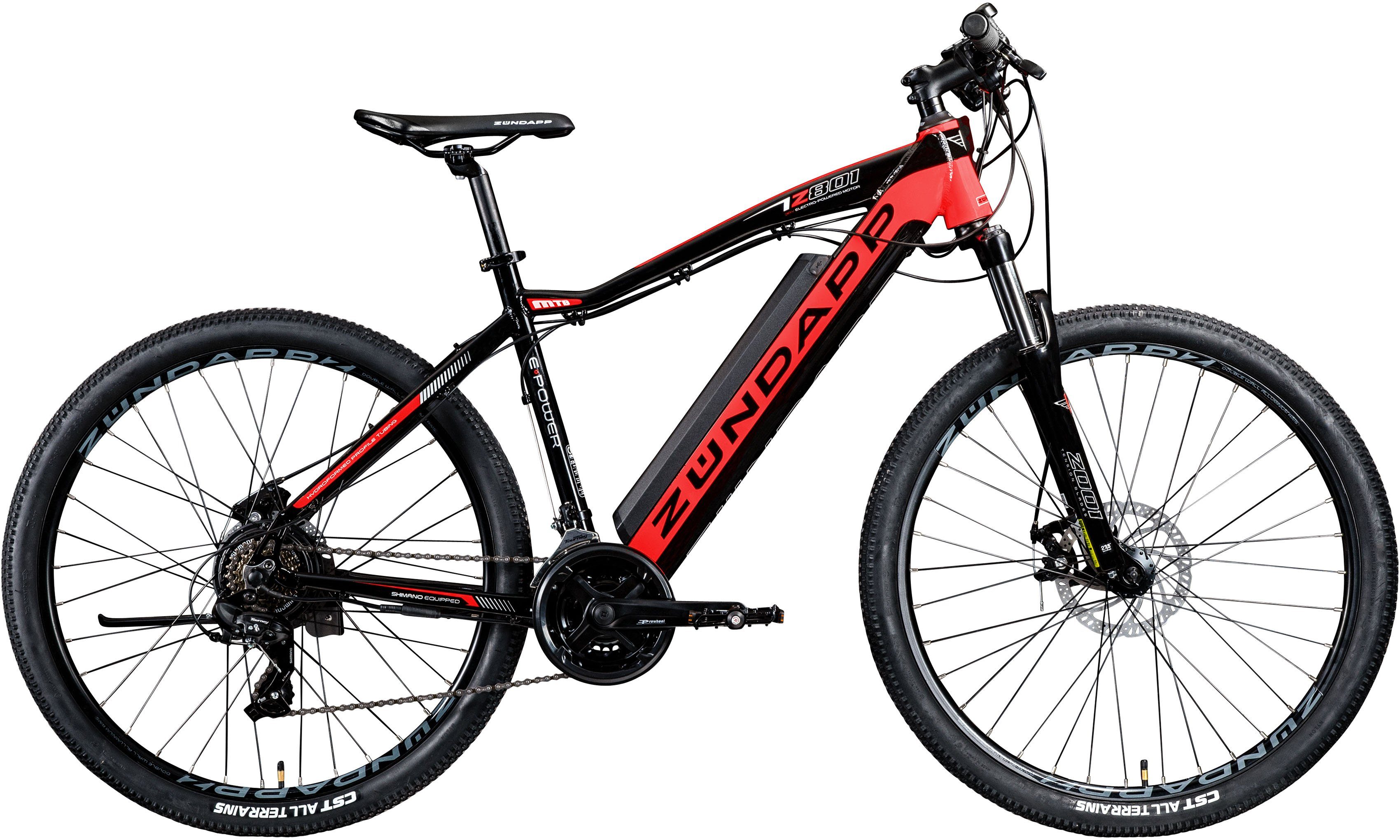 Zündapp E-Bike Z801, 21 Gang Shimano Tourney RD-TY300 Schaltwerk, Kettenschaltung, Heckmotor, 418 Wh Akku