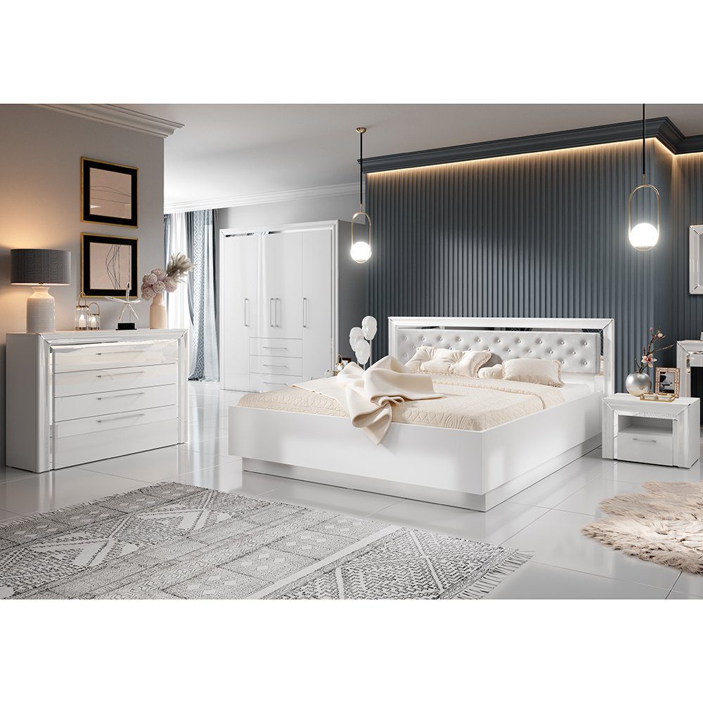 Lomadox Schlafzimmer-Set ASERI-83, (Spar-Set, 5-St), Liegefläche 160x200cm, weiß Hochglanz, mit 4-trg. Kleiderschrank