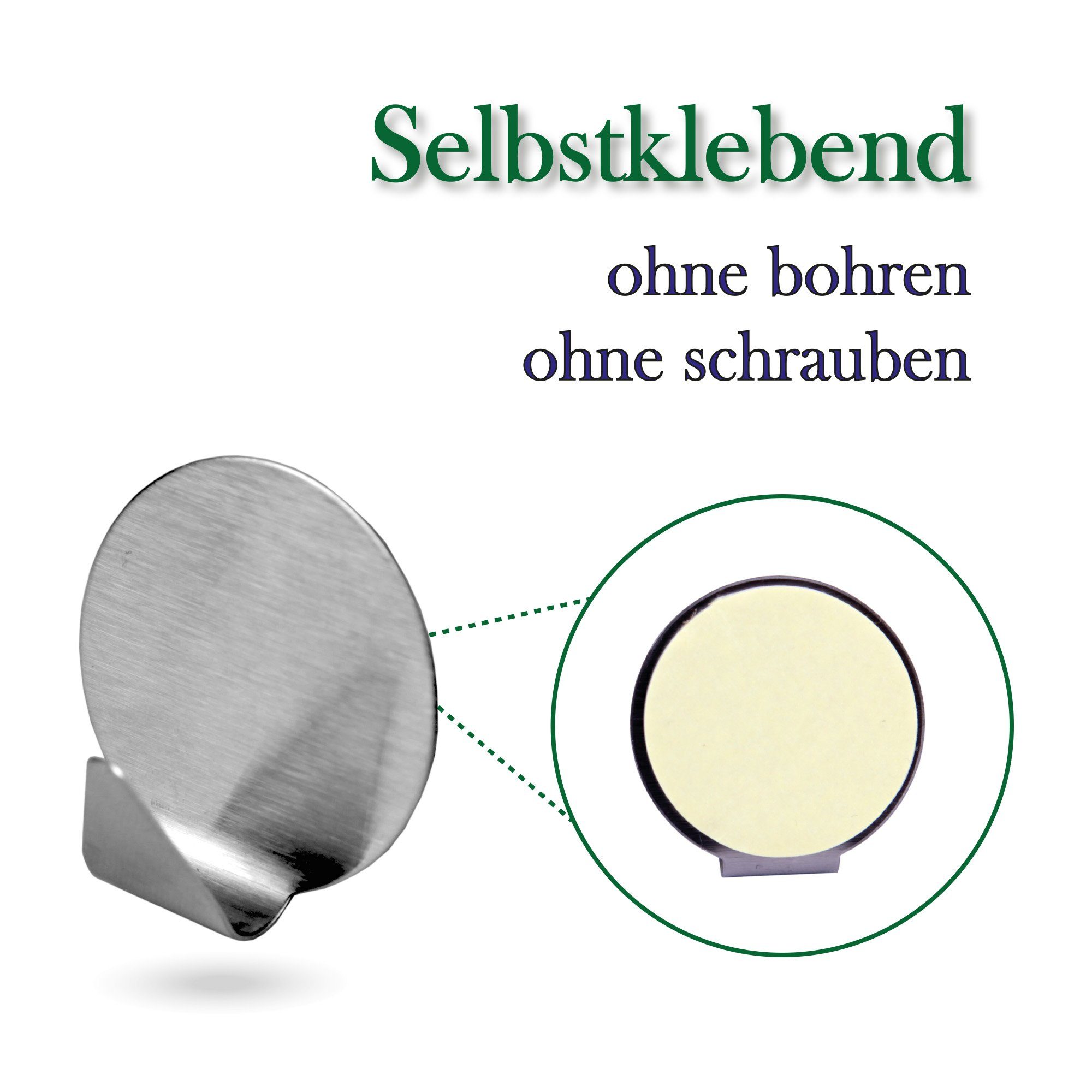 Bestlivings Wandhaken Wandhaken Edelstahl, selbstklebend, 4er, Badezimmer, Türen, Duschen, Badewannen, Vorhänge, Küche, (4-St), Silber aus Edelstahl, Rostfrei Aufhänger Bilderhaken ohne Bohren