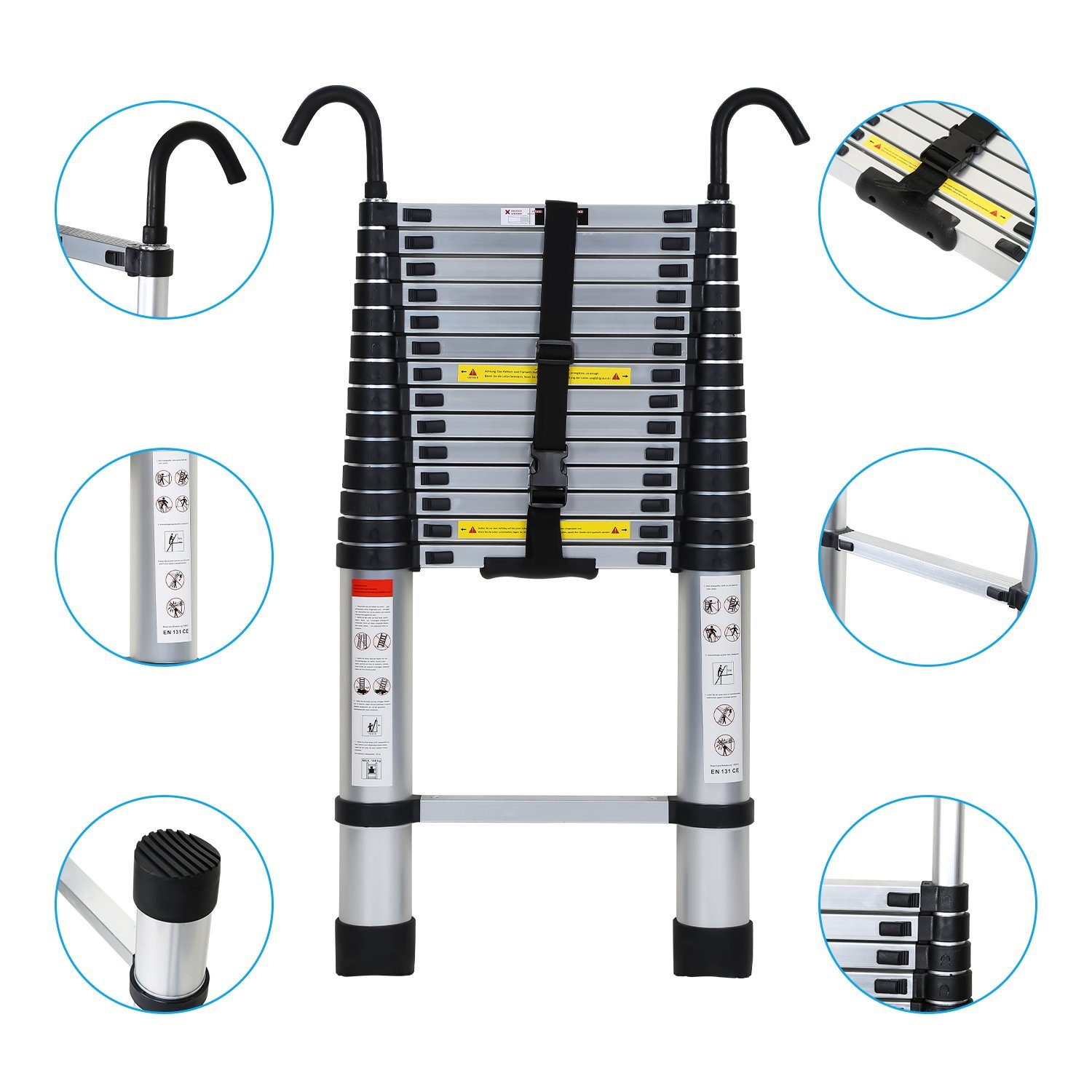 Gimisgu Teleskopleiter Teleskopleiter Alu 2.6m-5m Ausziehleiter Anlegeleiter
