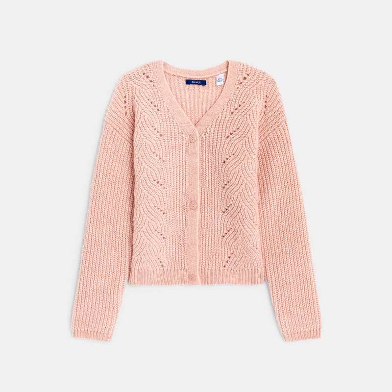 Gilet torsadé col V rose fille