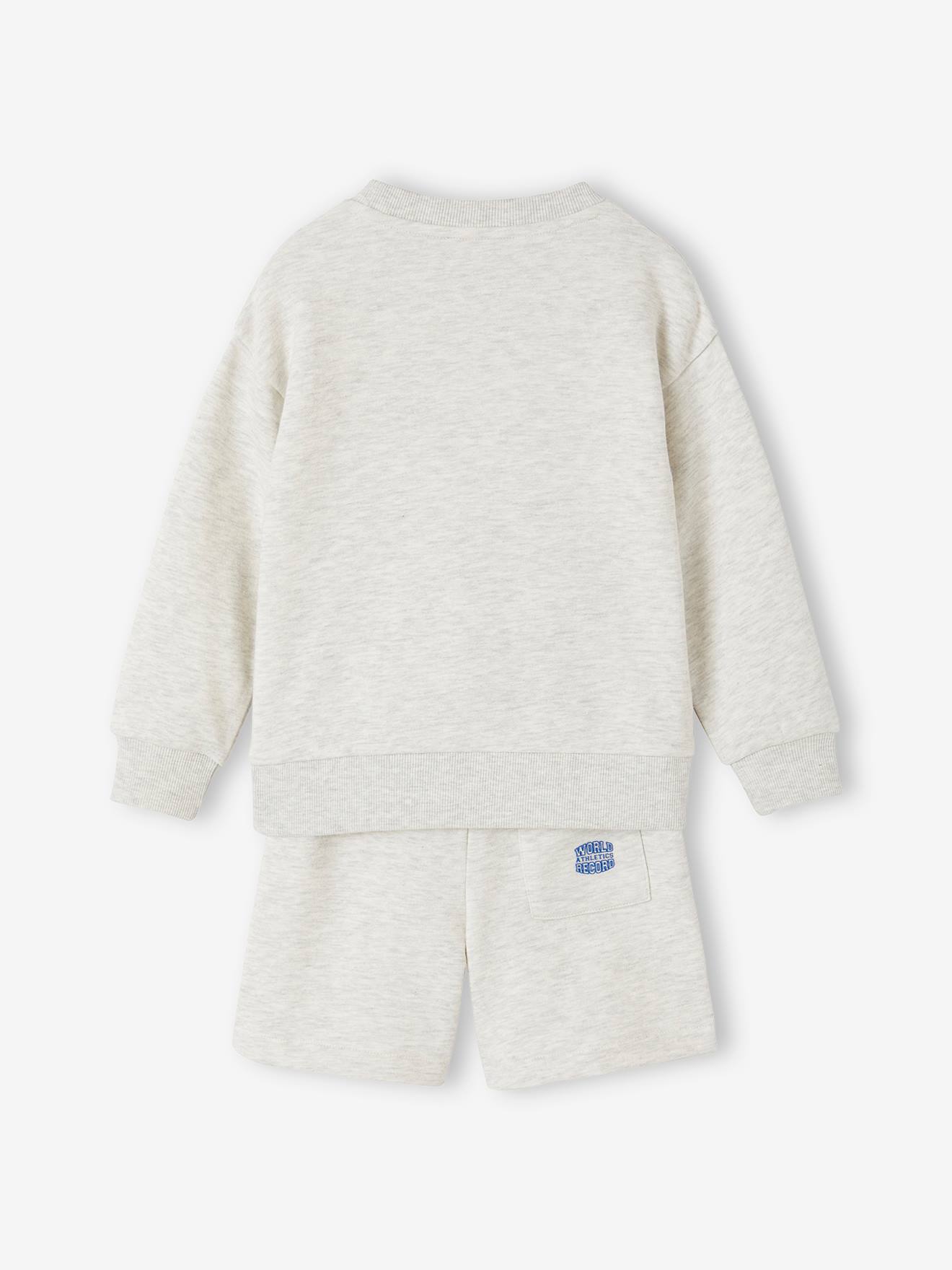 Vertbaudet Jungen Sport-Set: Sweatshirt & Shorts, personalisierbar Oeko-Tex - weiß meliert