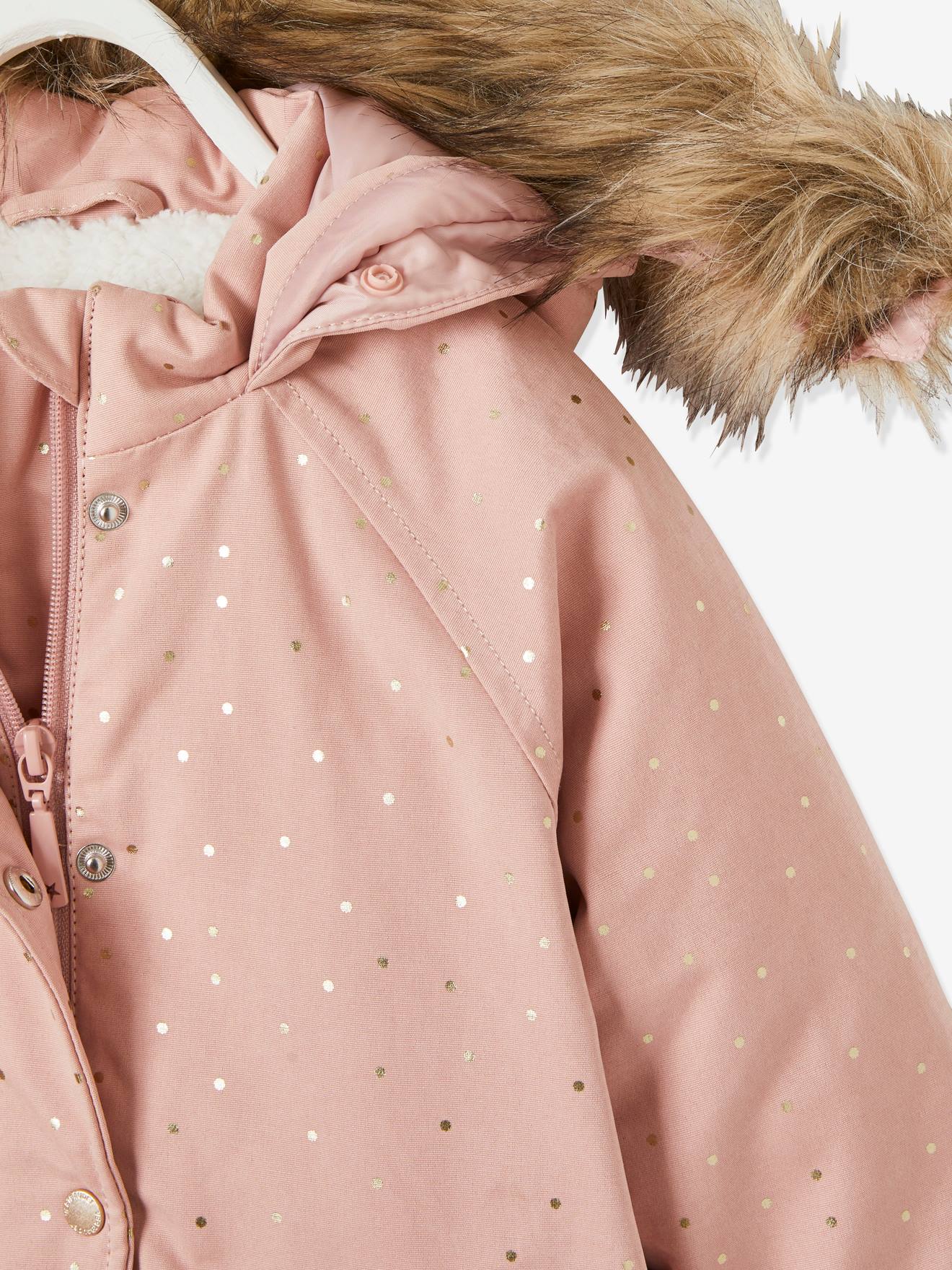 Parka à capuche à pois irisés fille vert clair