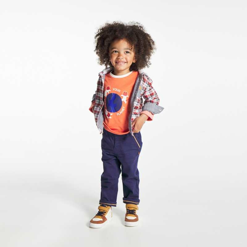 Chemise à carreaux à capuche orange bébé garçon