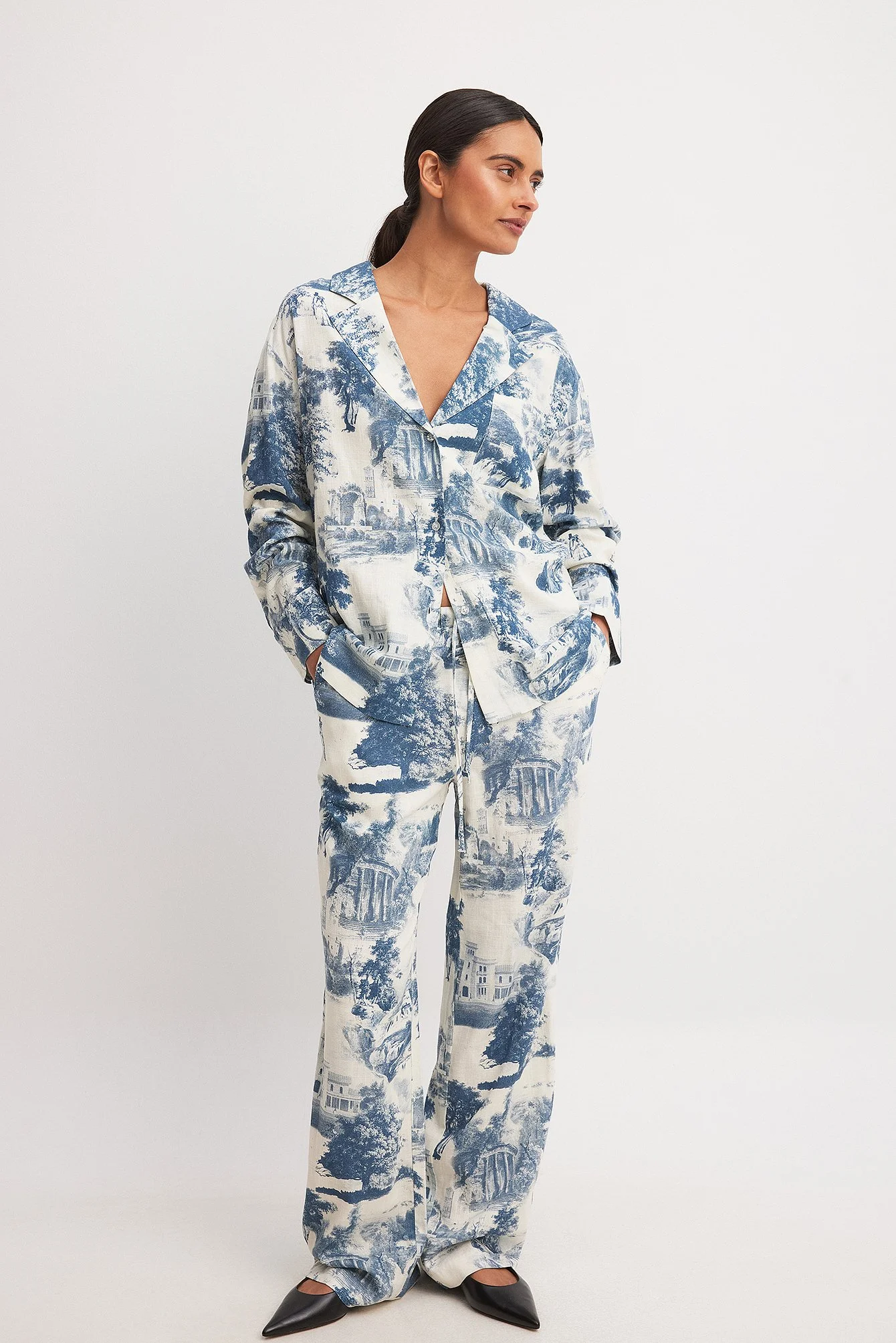Bedrucktes Oversized-Hemd aus Leinen-Mix