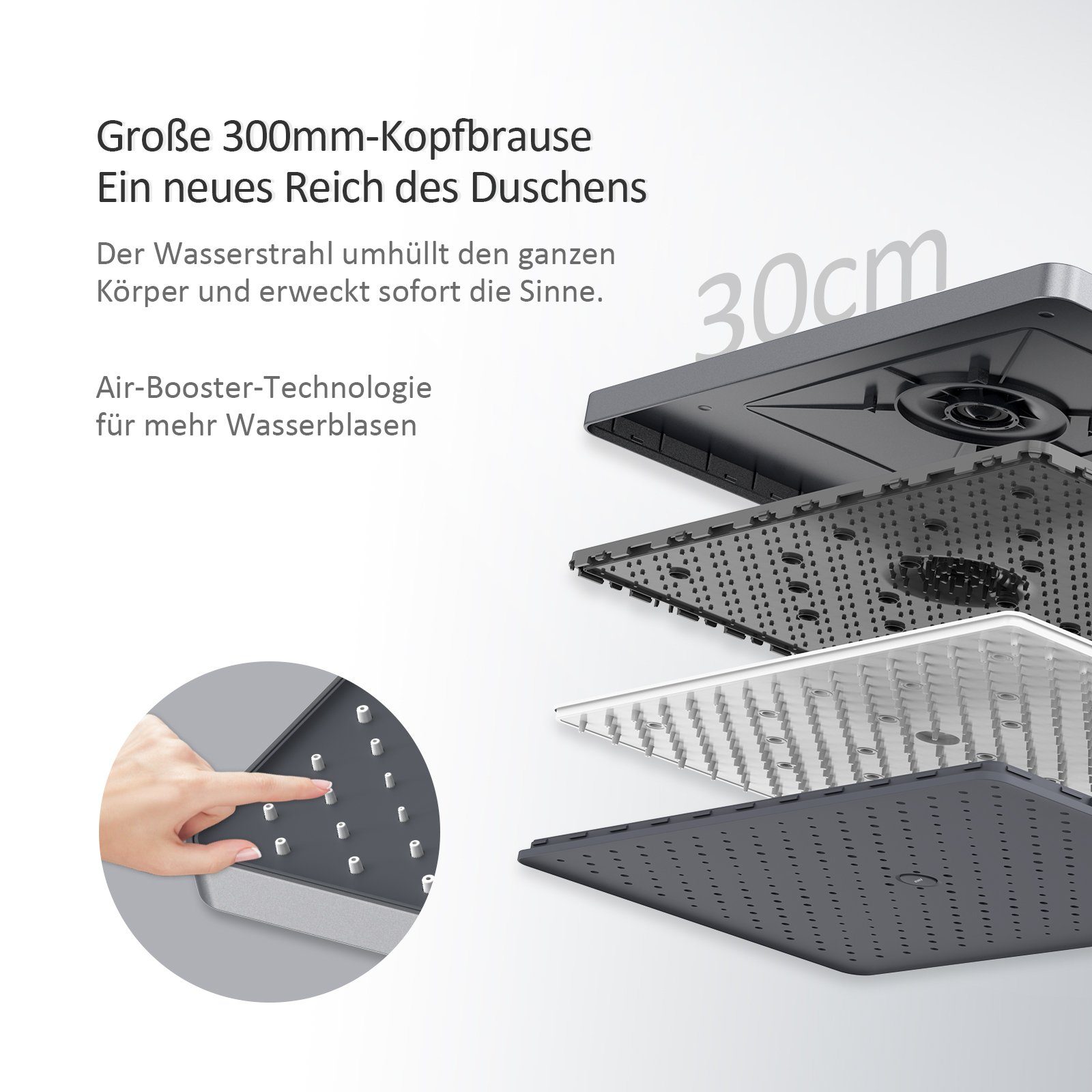 EMKE Duschsystem Duschsystem mit Thermostat Glasablage, Handbrause, 3 Strahlart(en), 45cm Thermostatische Platte,Regendusche mit Armatur
