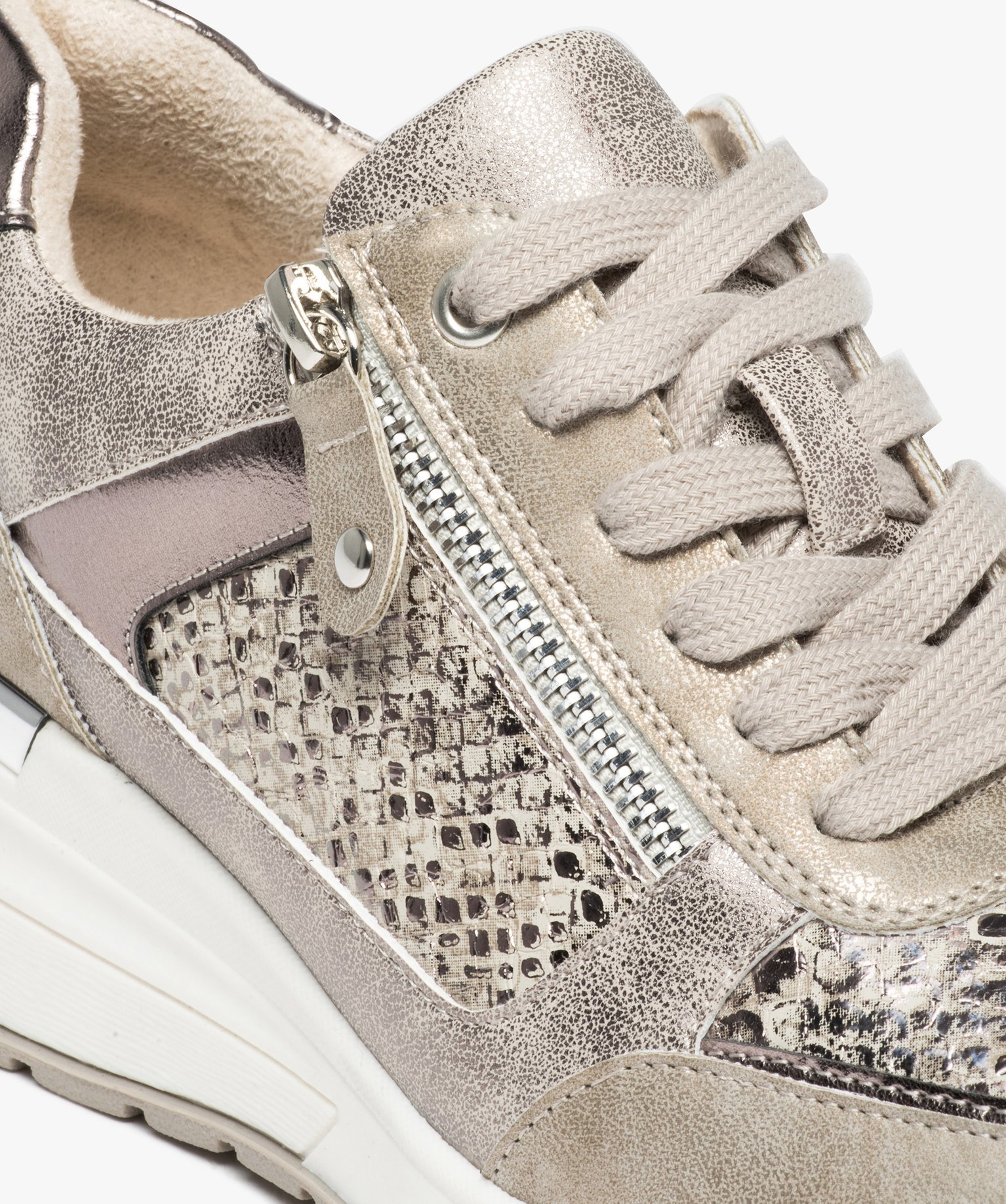Baskets femme compensées imitation croco à zip gris | GEMO