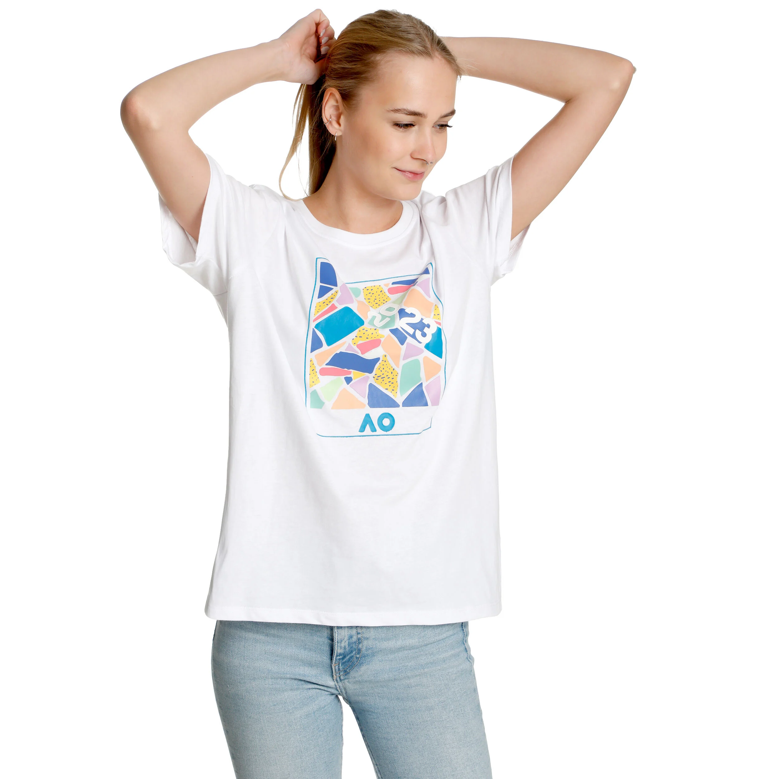 AO Dated Mosaic T-Shirt Damen - Weiß, Mehrfarbig